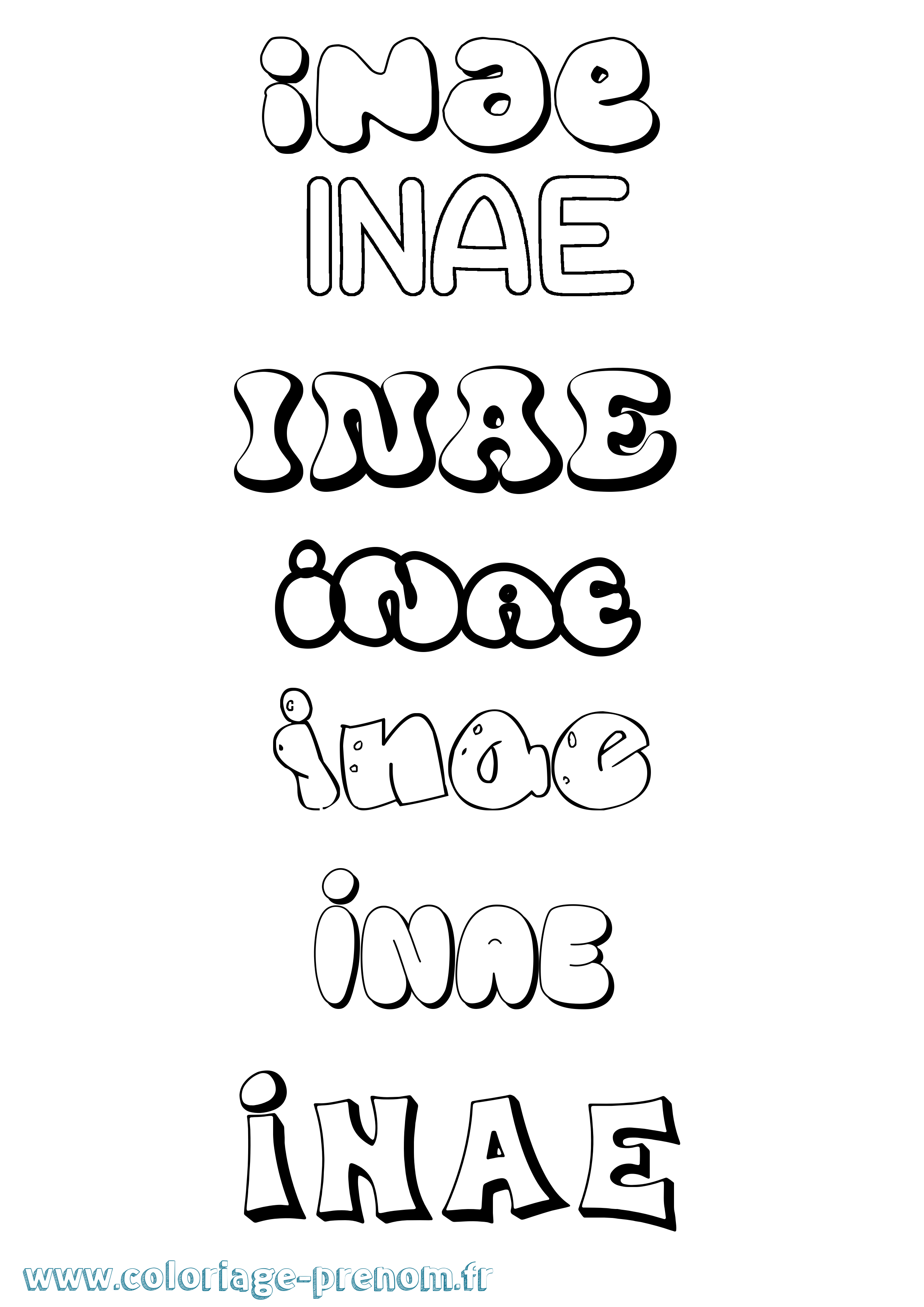 Coloriage prénom Inae Bubble