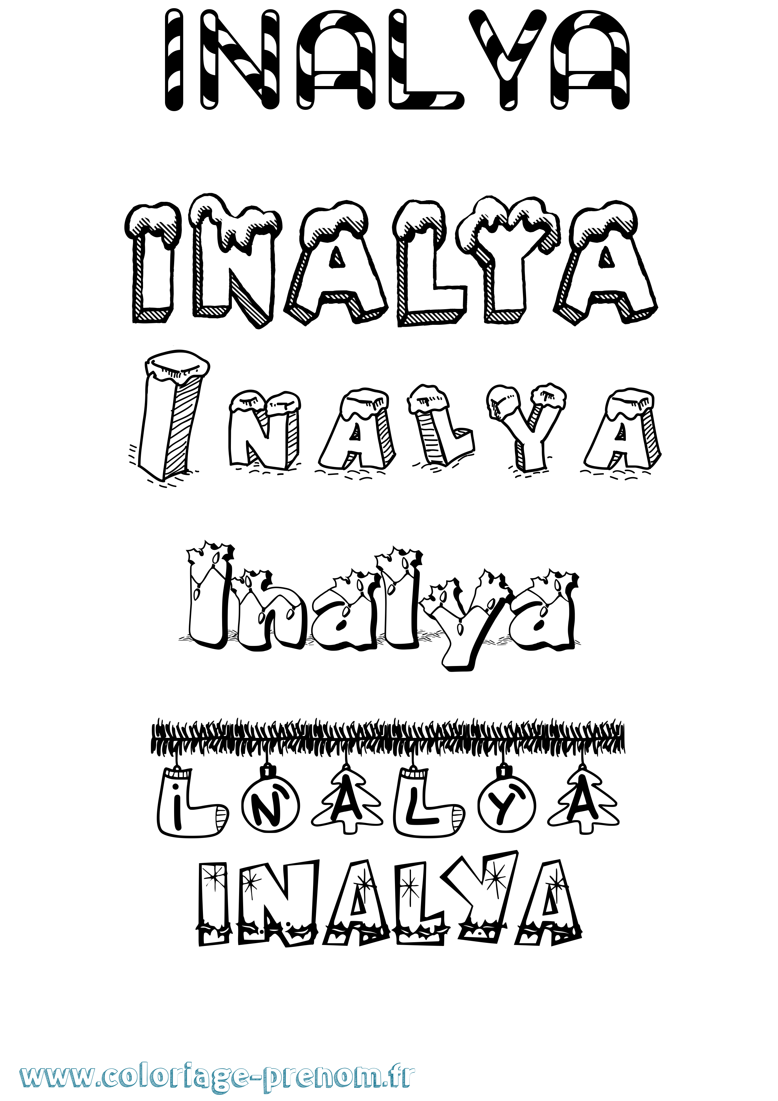 Coloriage Inalya Noël Coloriage prénom Inalya Noël