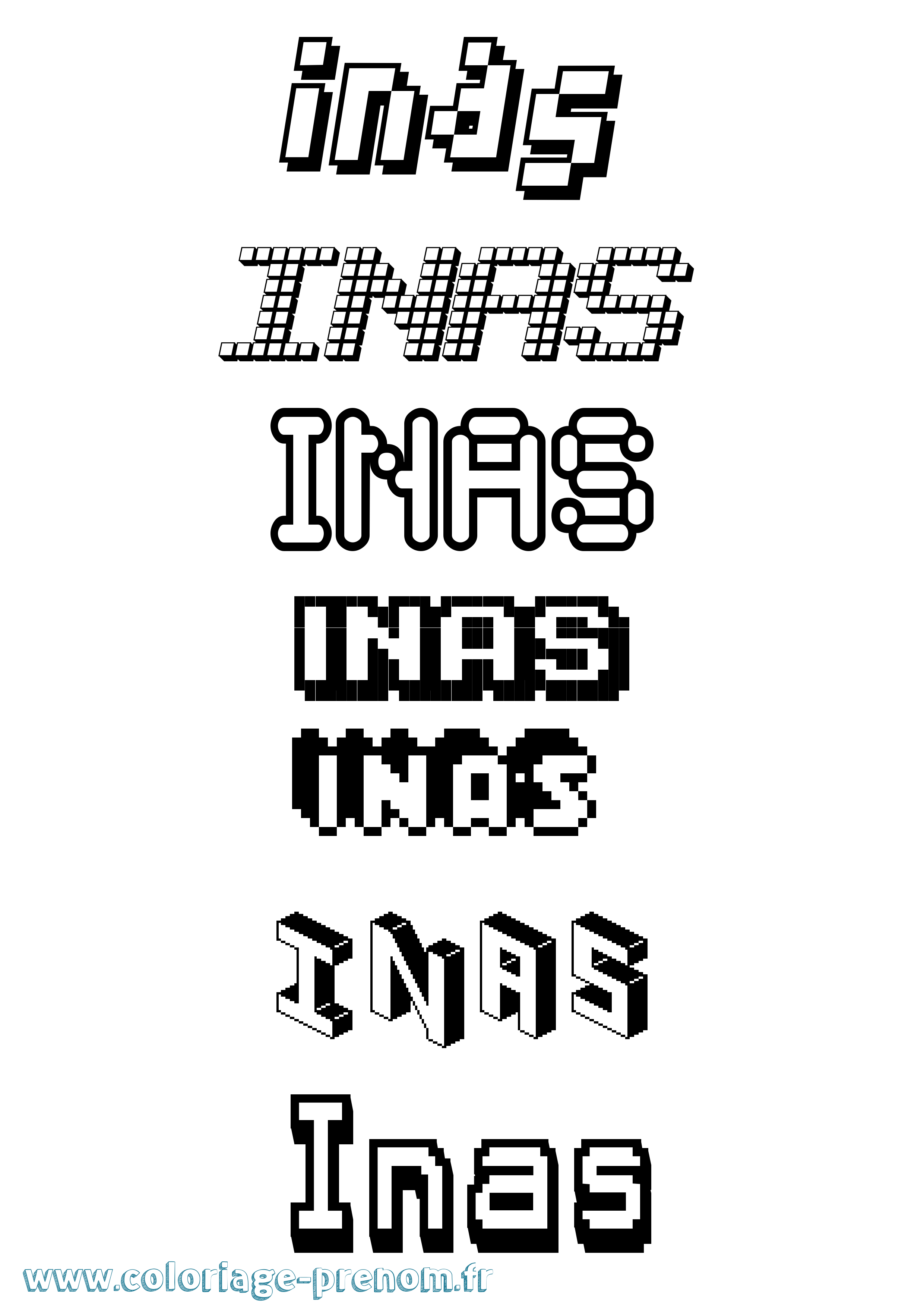 Coloriage prénom Inas Pixel