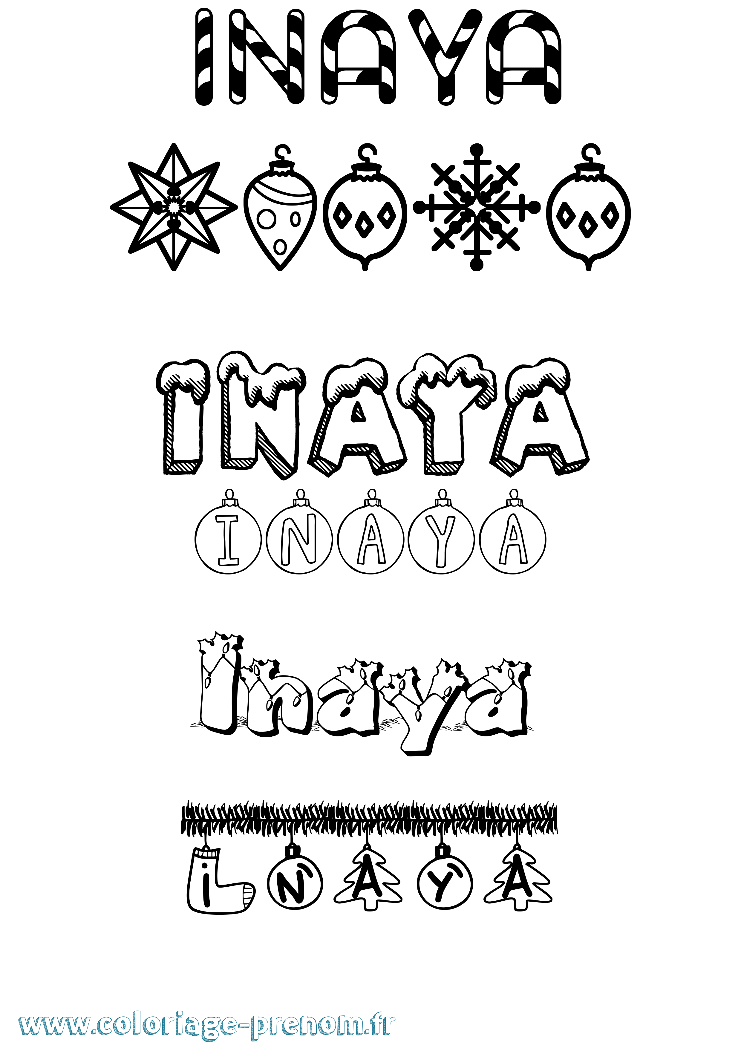Coloriage Inaya Noël Coloriage prénom Inaya Noël