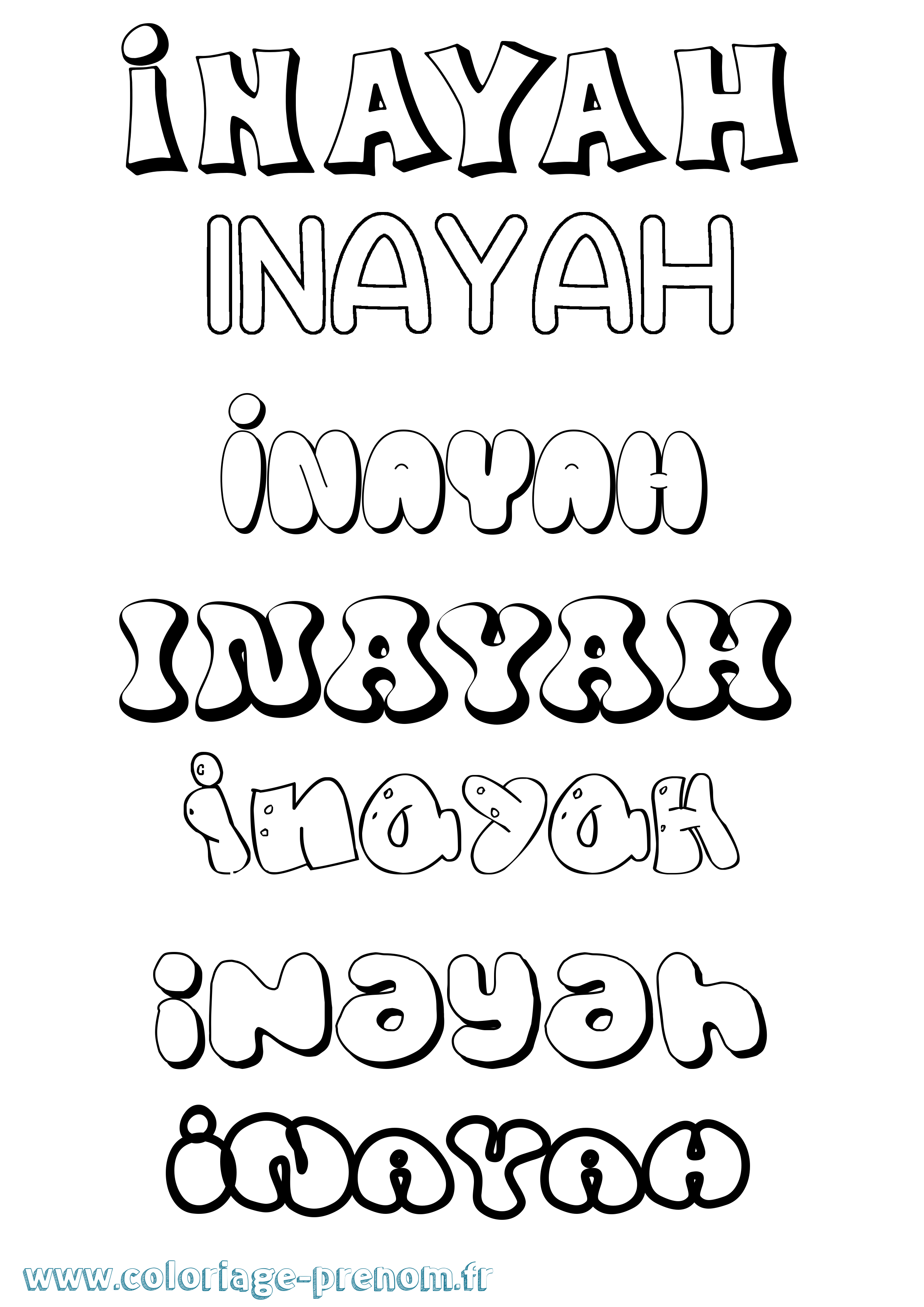 Coloriage prénom Inayah Bubble