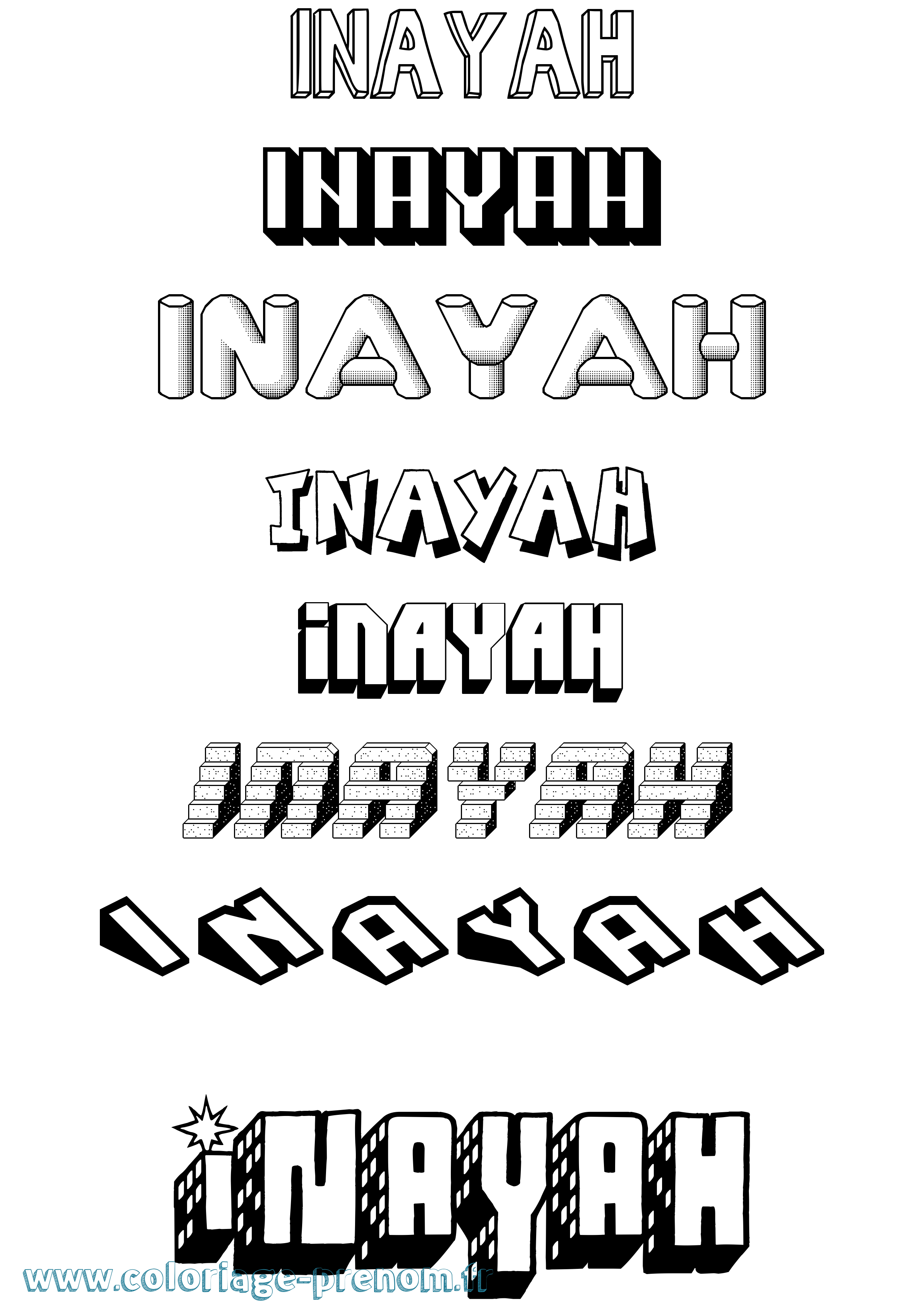 Coloriage prénom Inayah Effet 3D