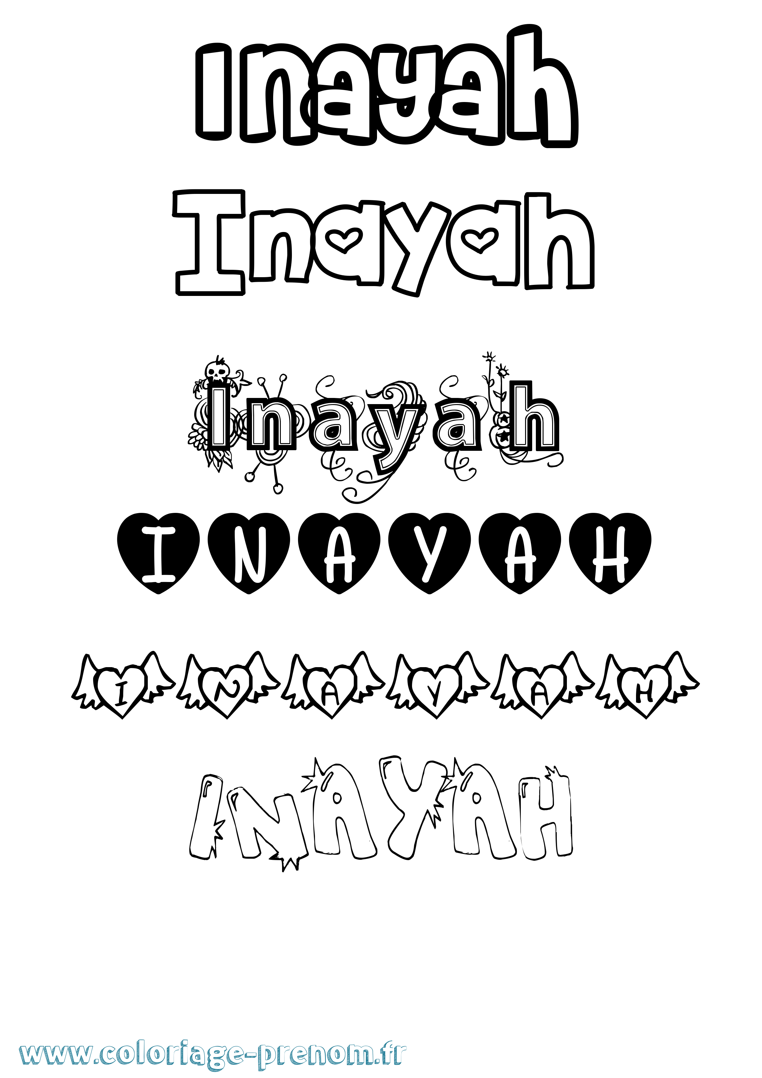 Coloriage prénom Inayah Girly