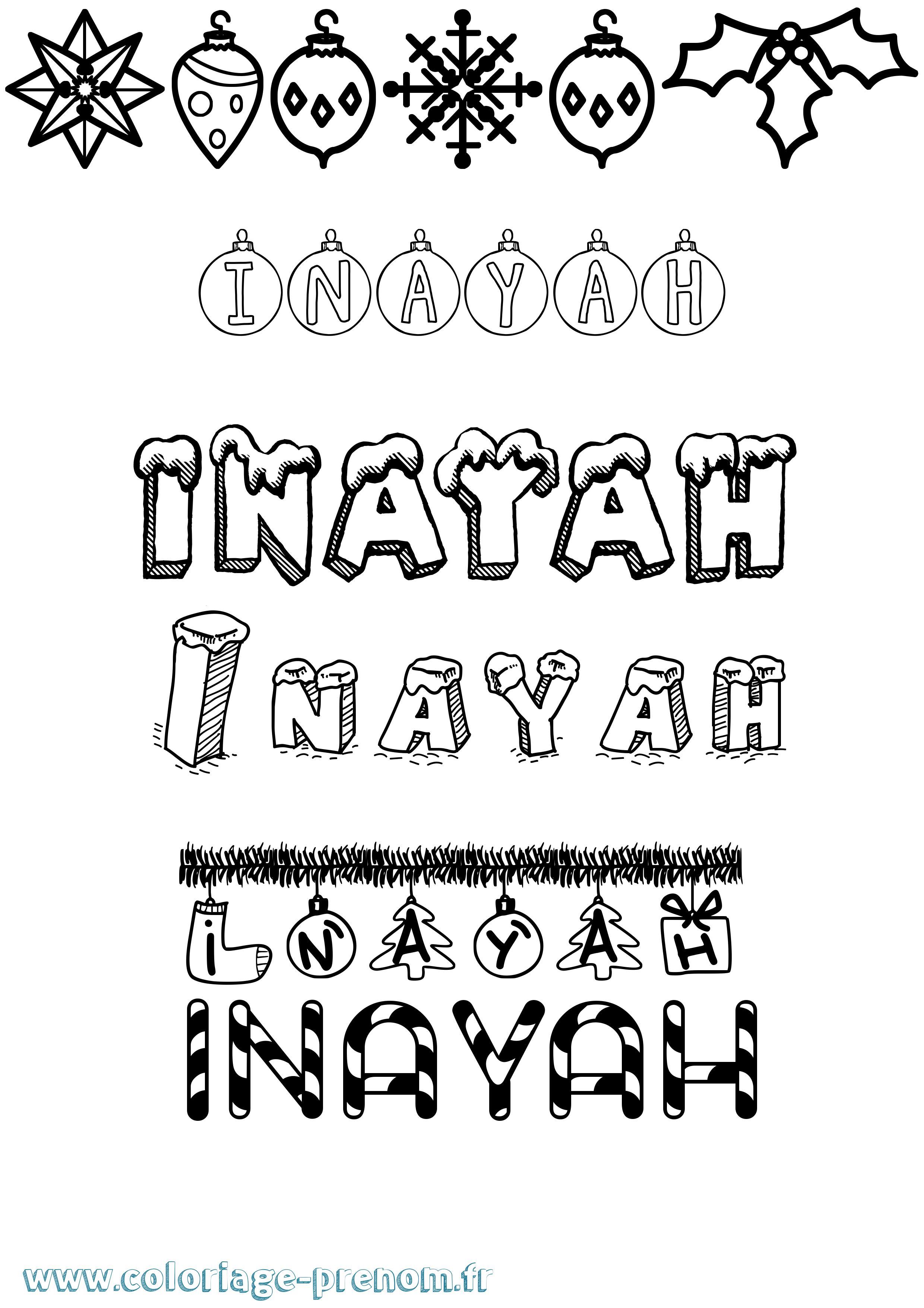 Coloriage prénom Inayah Noël