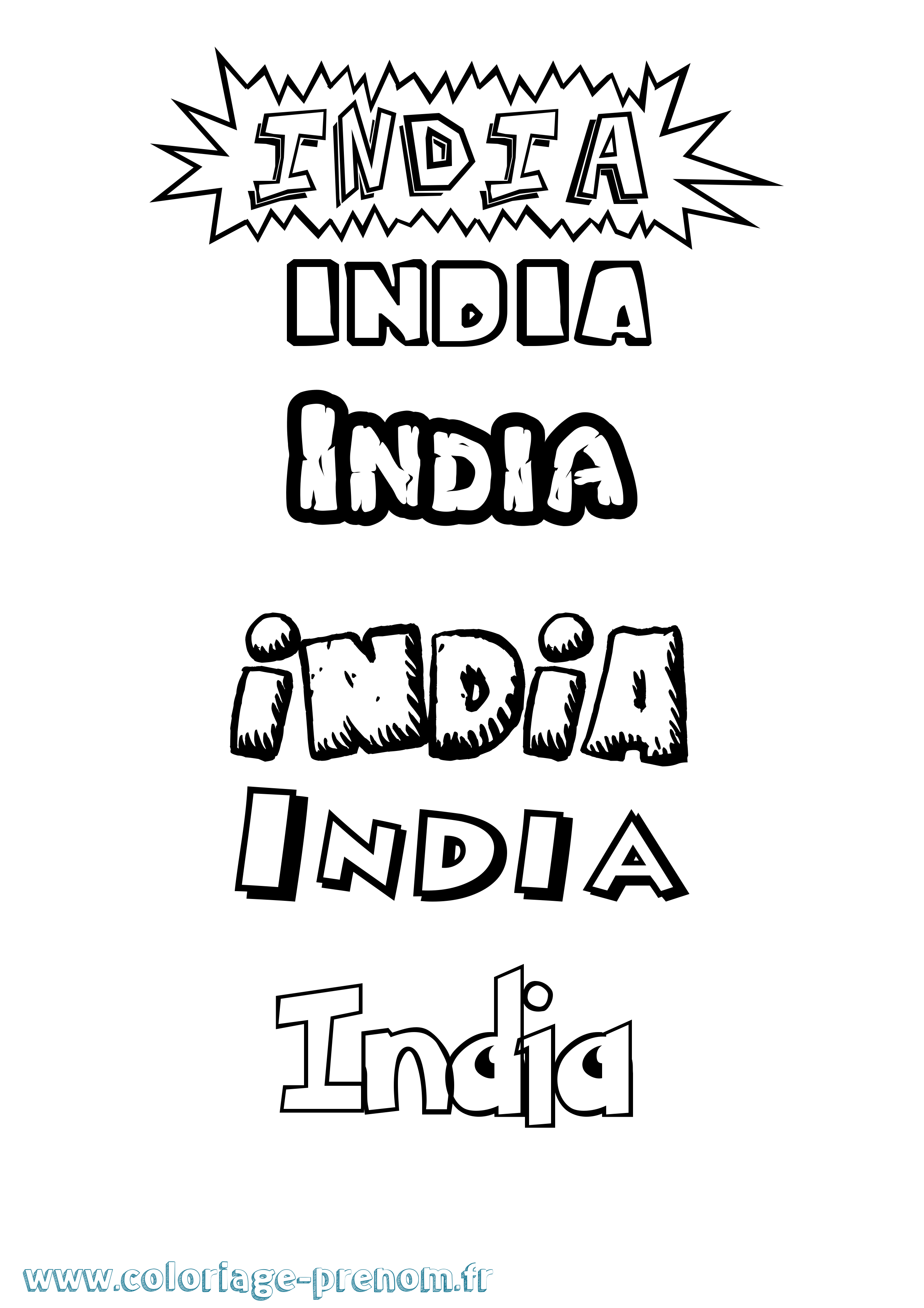 Coloriage prénom India Dessin Animé