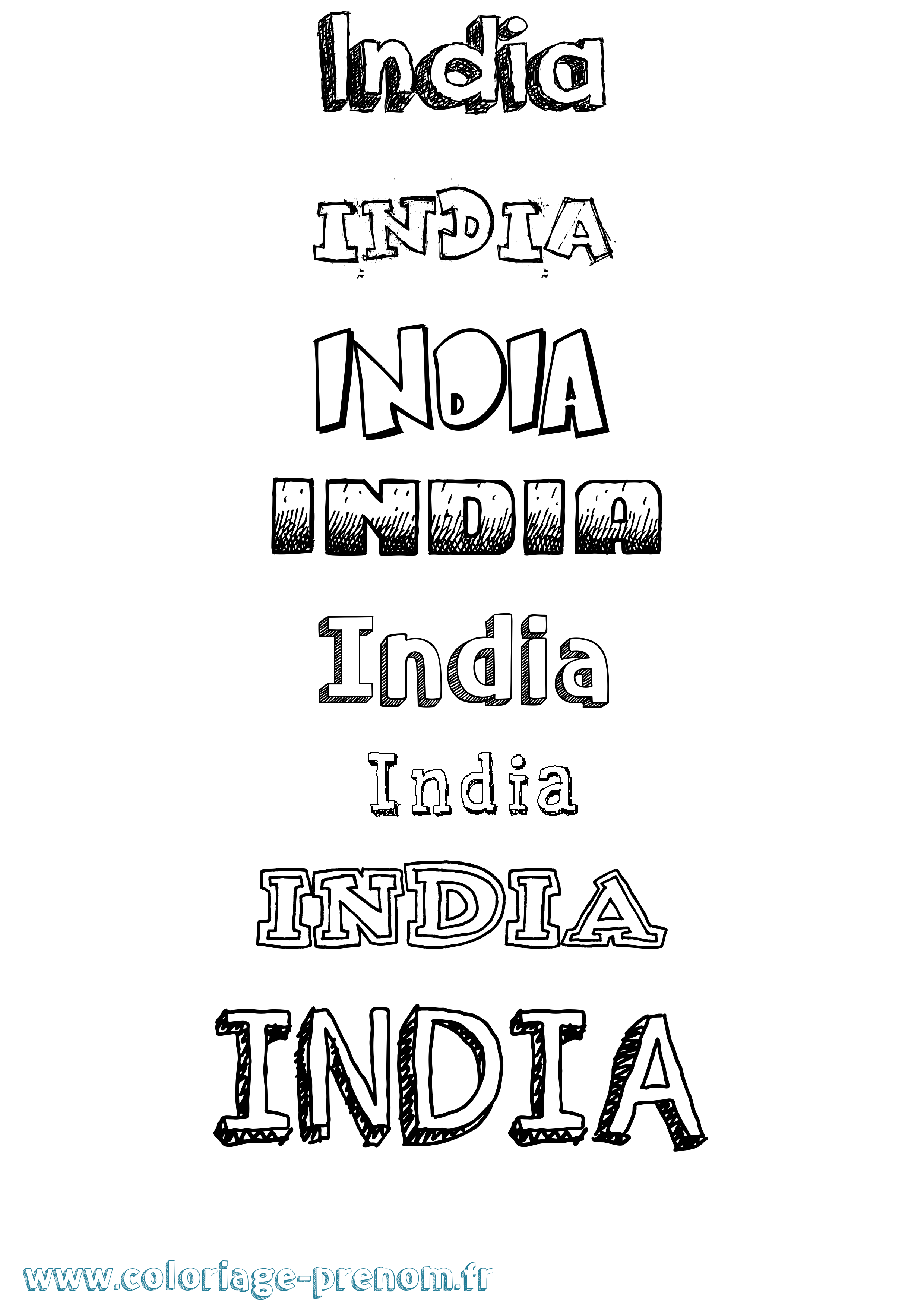 Coloriage prénom India Dessiné