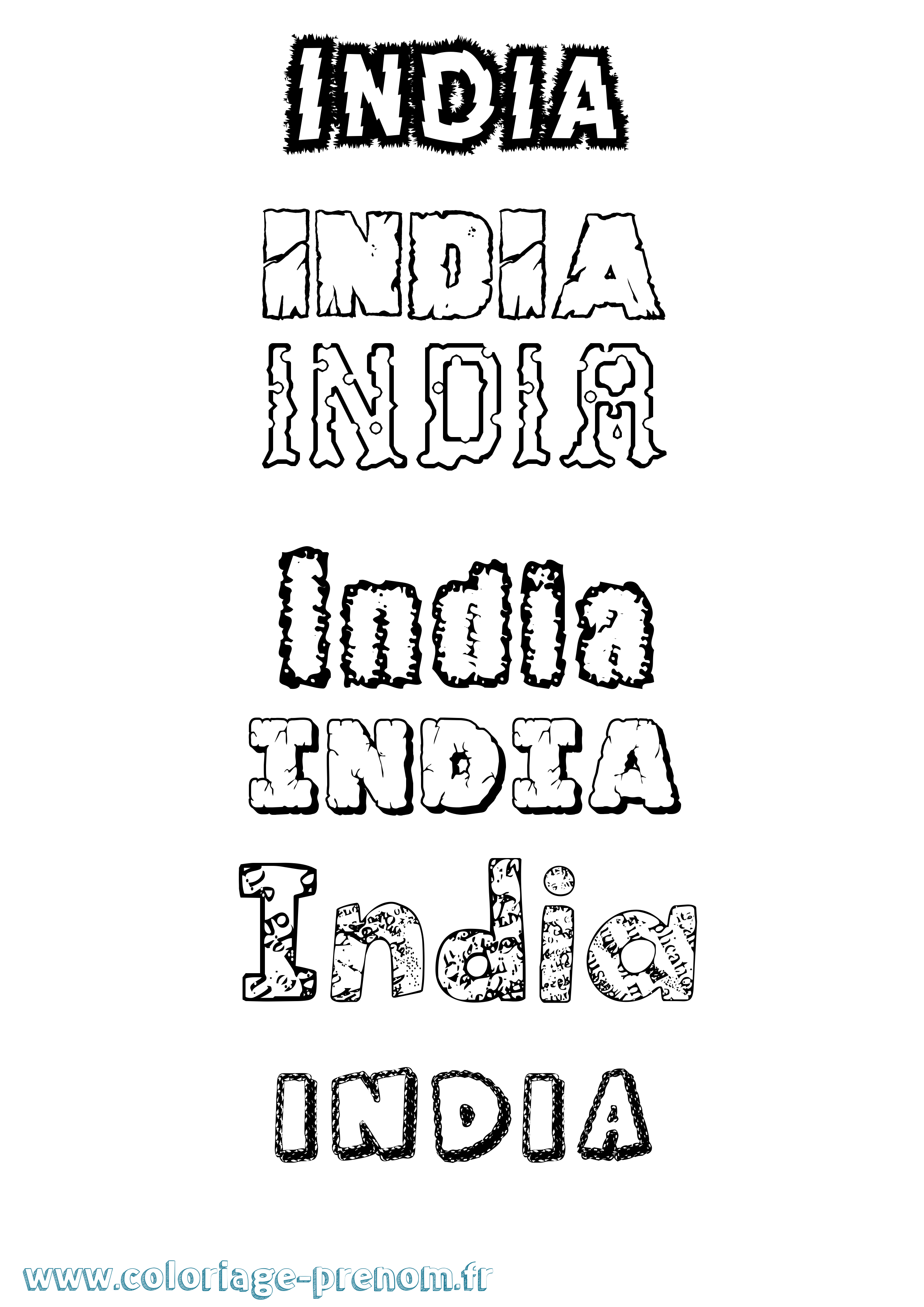 Coloriage prénom India Destructuré