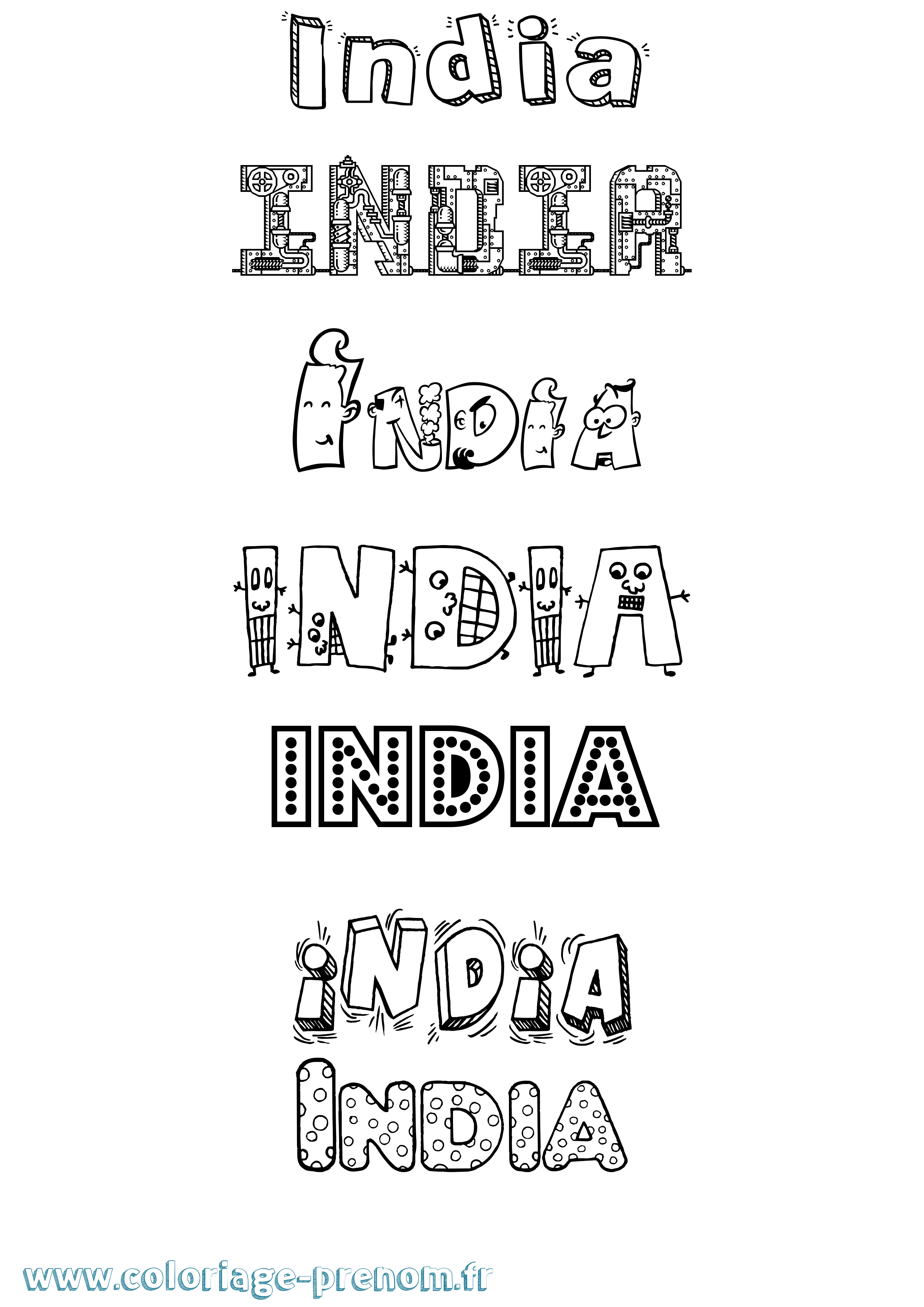 Coloriage prénom India Fun