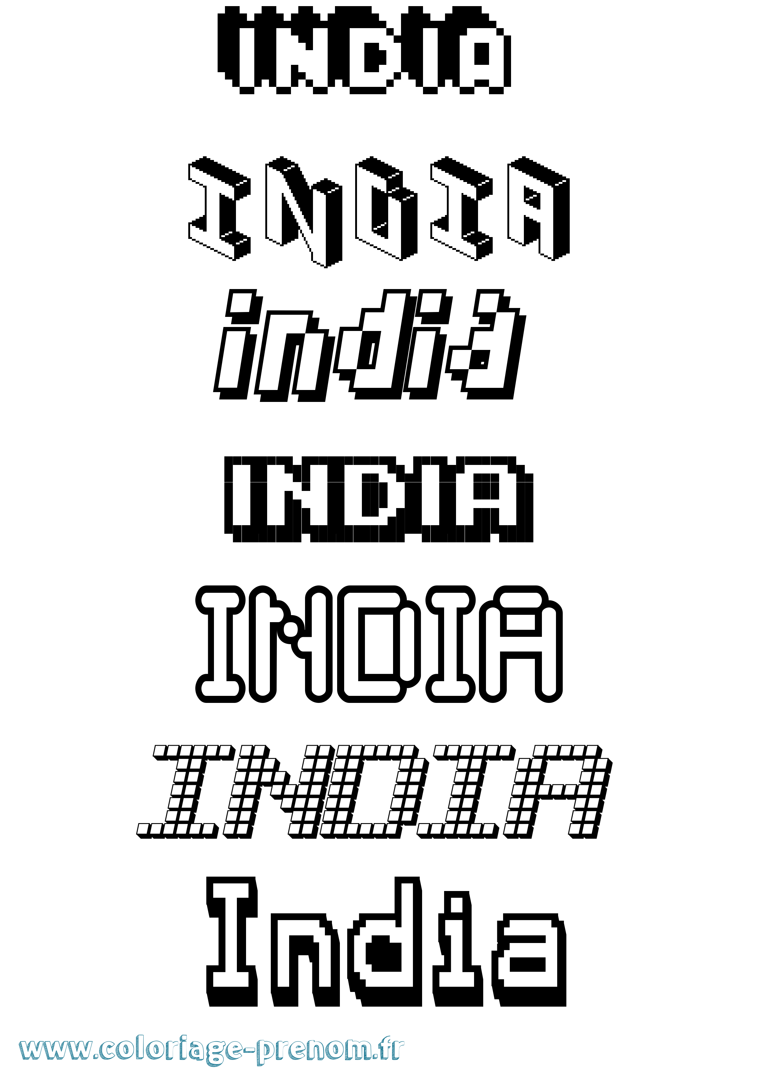 Coloriage prénom India Pixel