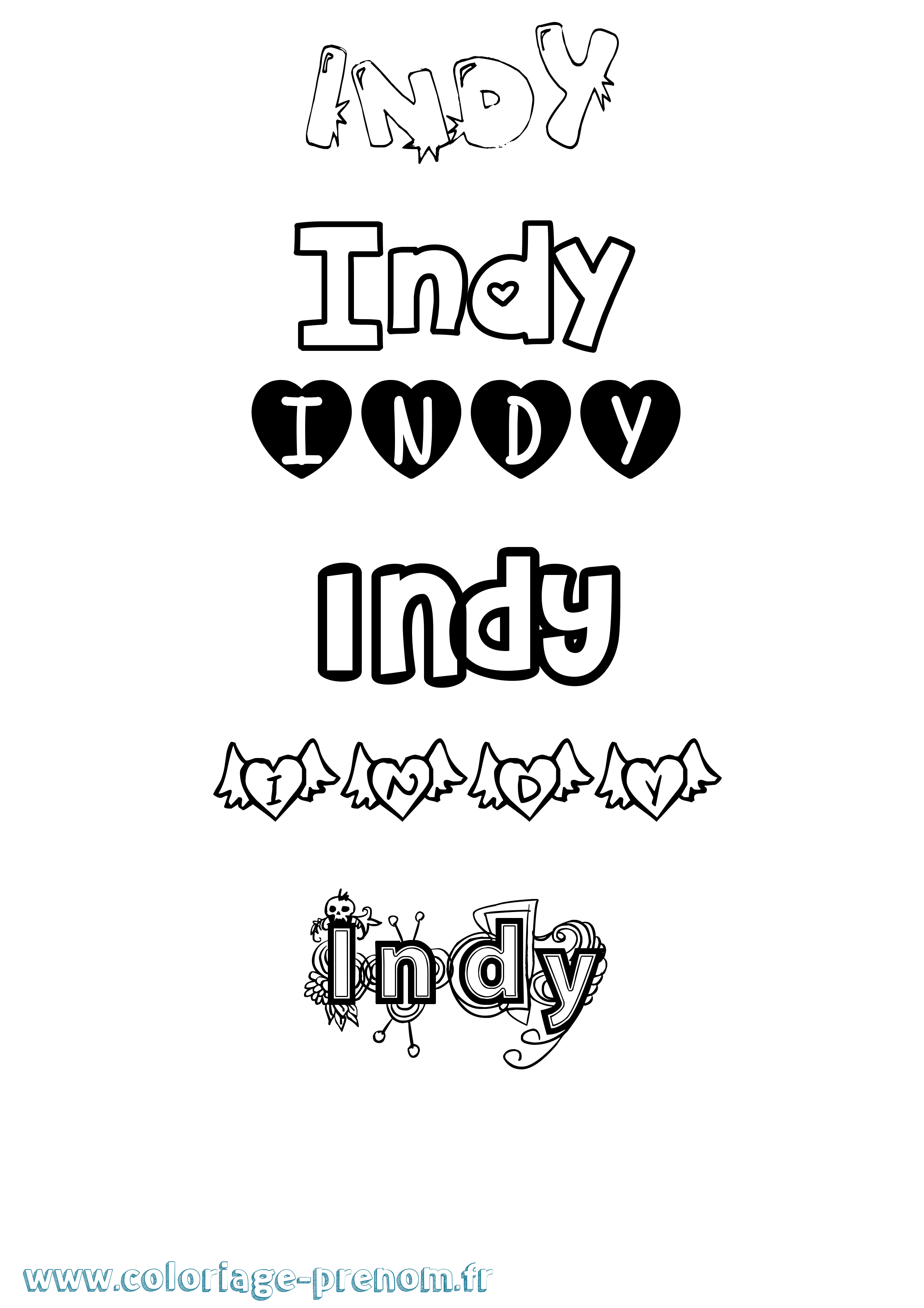 Coloriage prénom Indy Girly