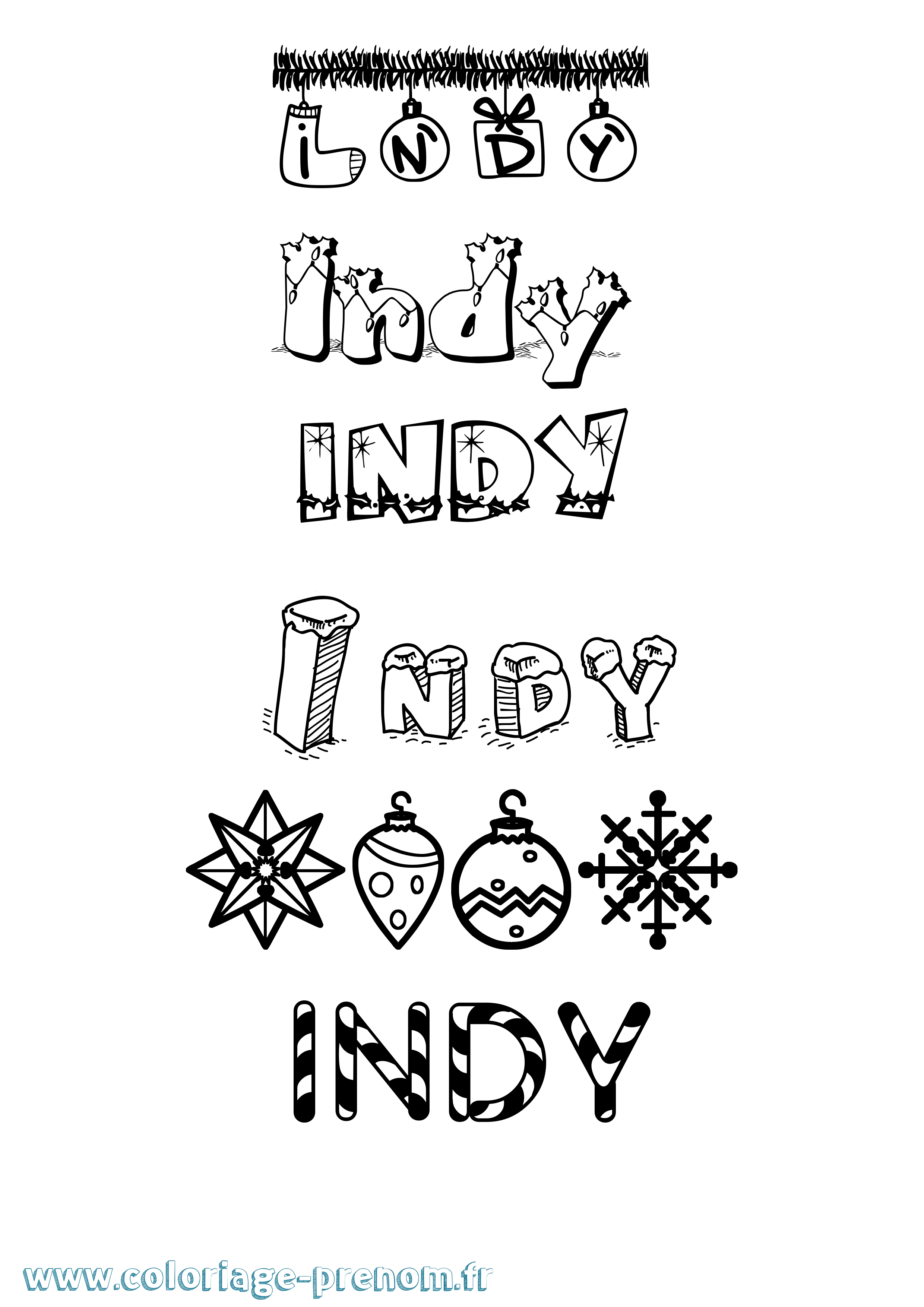 Coloriage prénom Indy Noël
