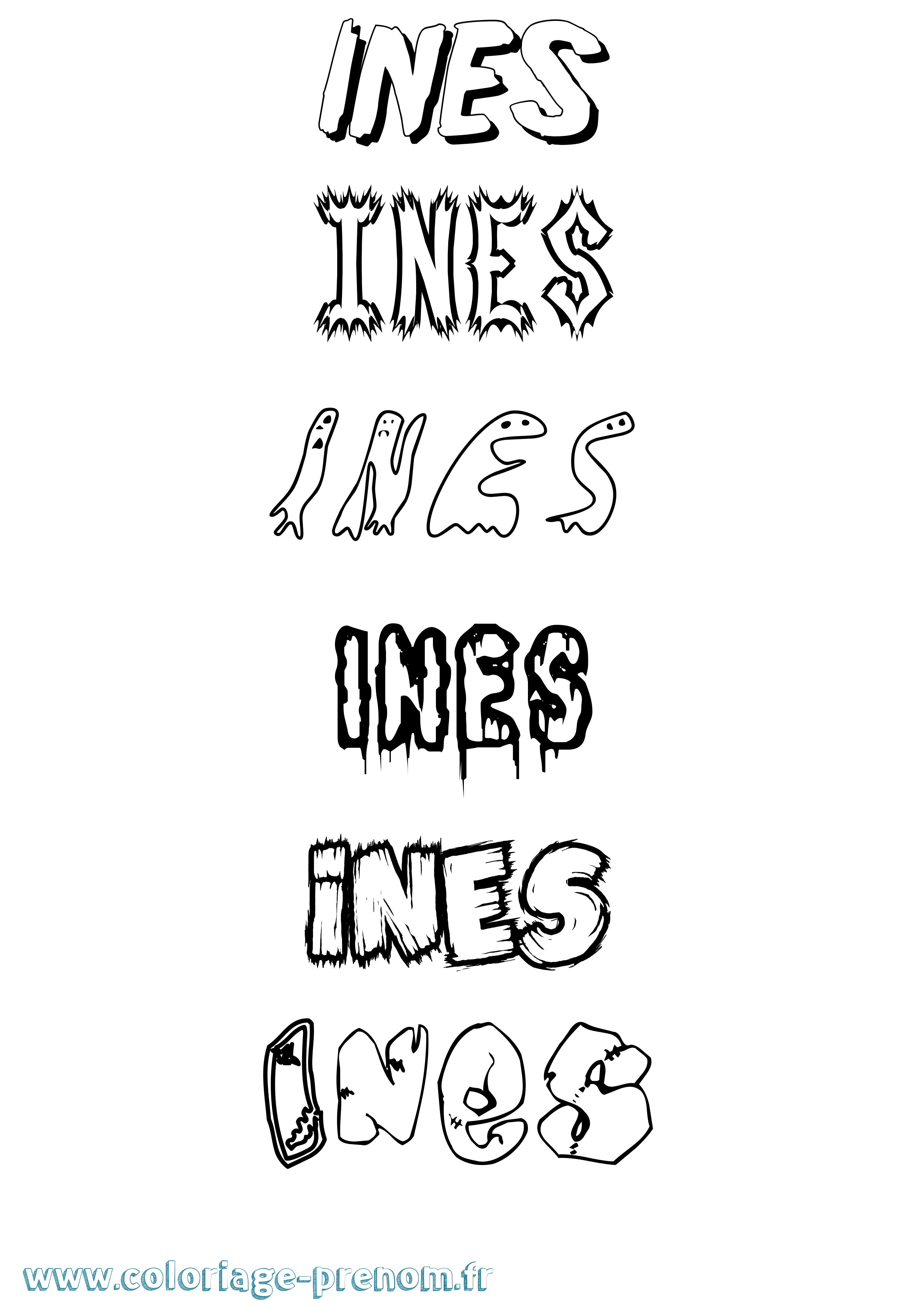 Coloriage Ines Coloriage prénom Ines