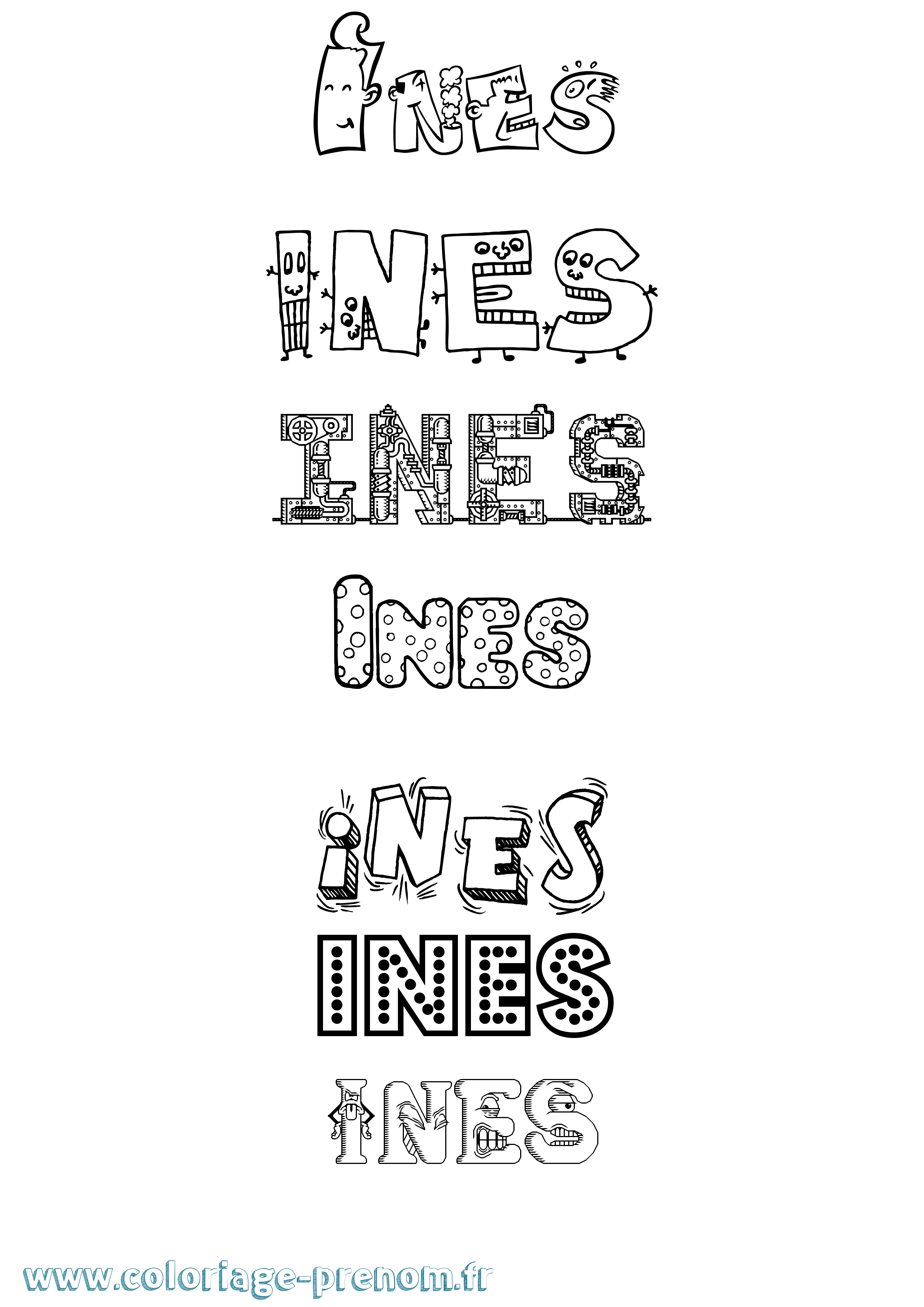 Coloriage Ines Coloriage prénom Ines