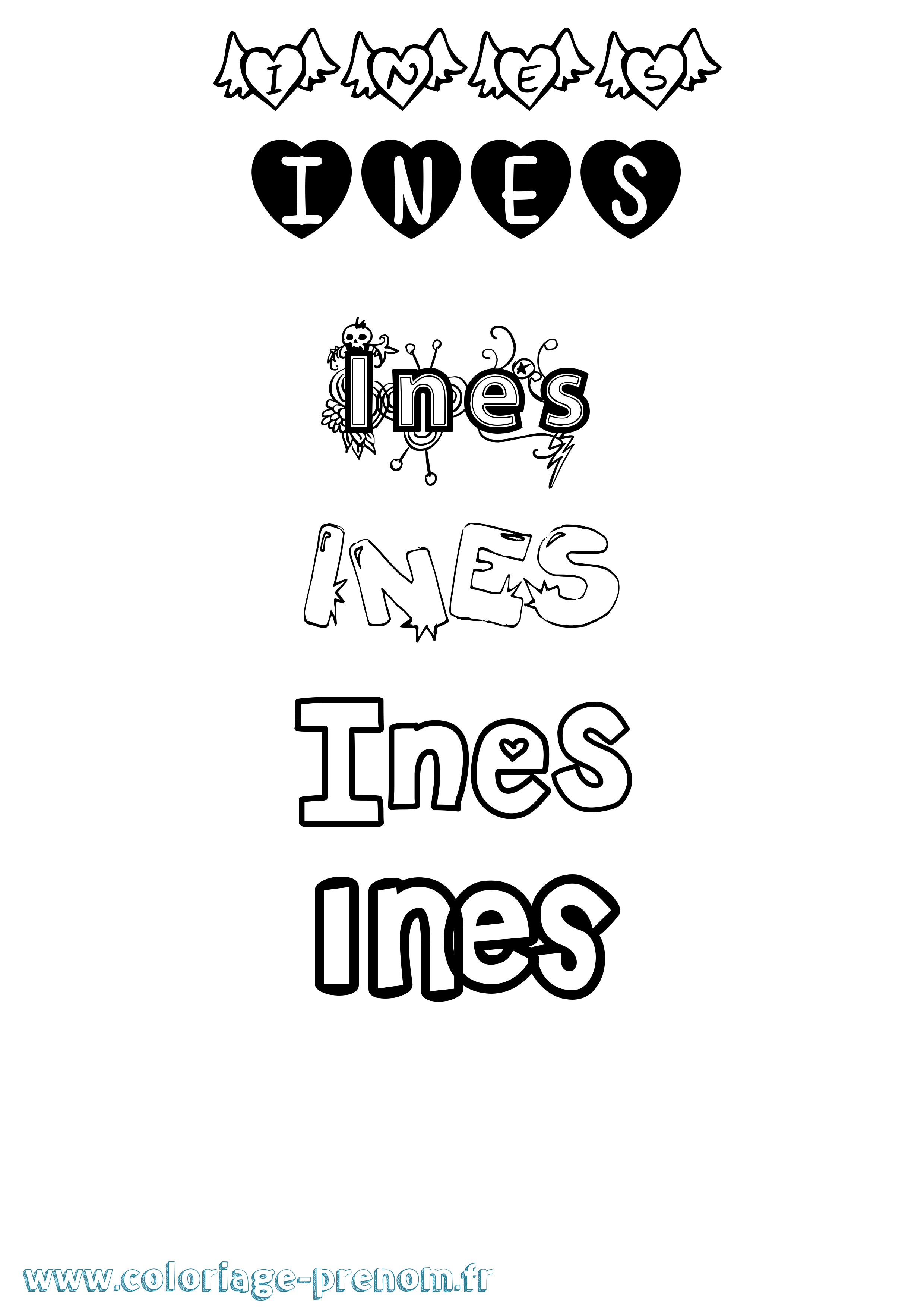 Coloriage Ines Coloriage prénom Ines