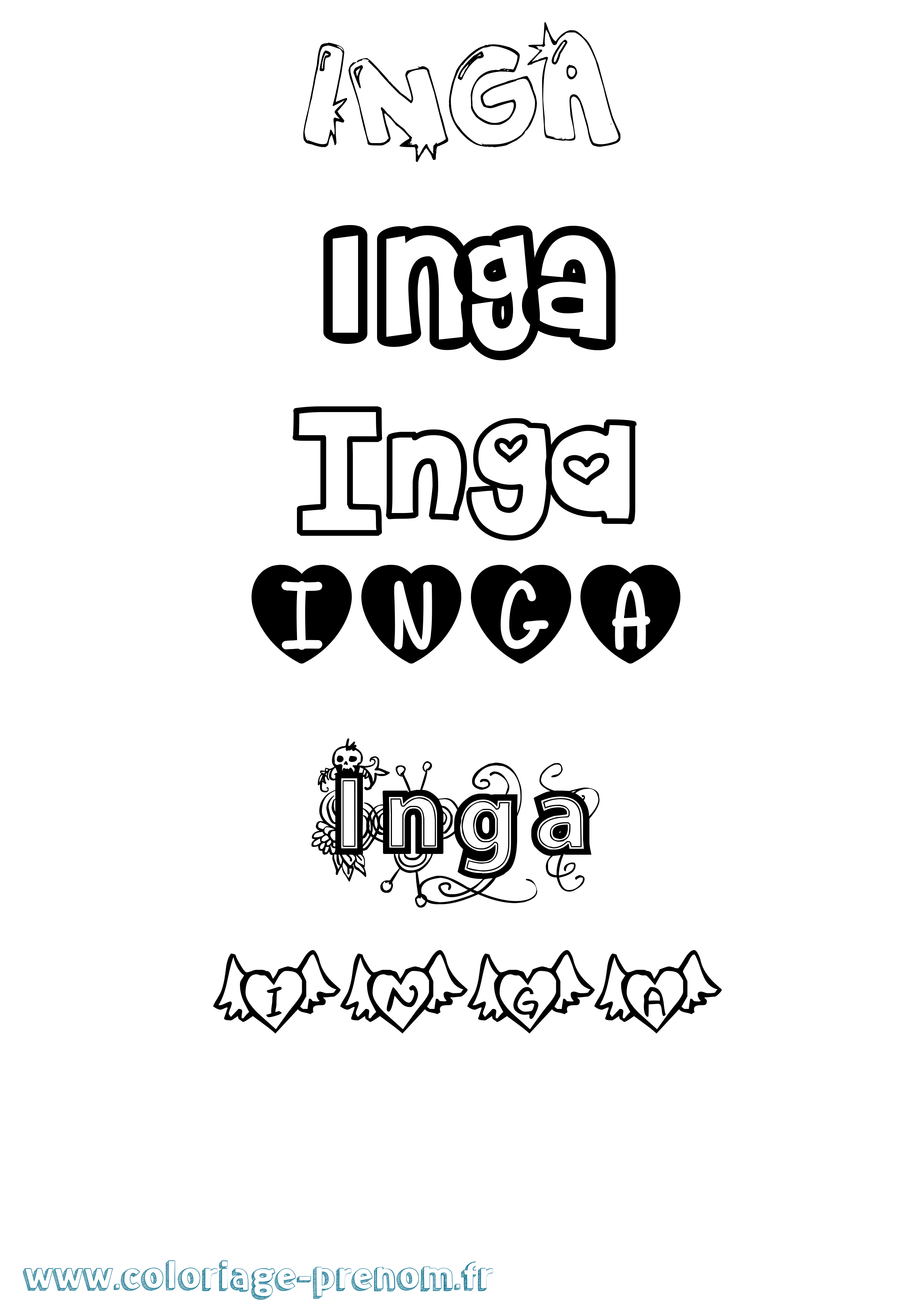 Coloriage prénom Inga Girly