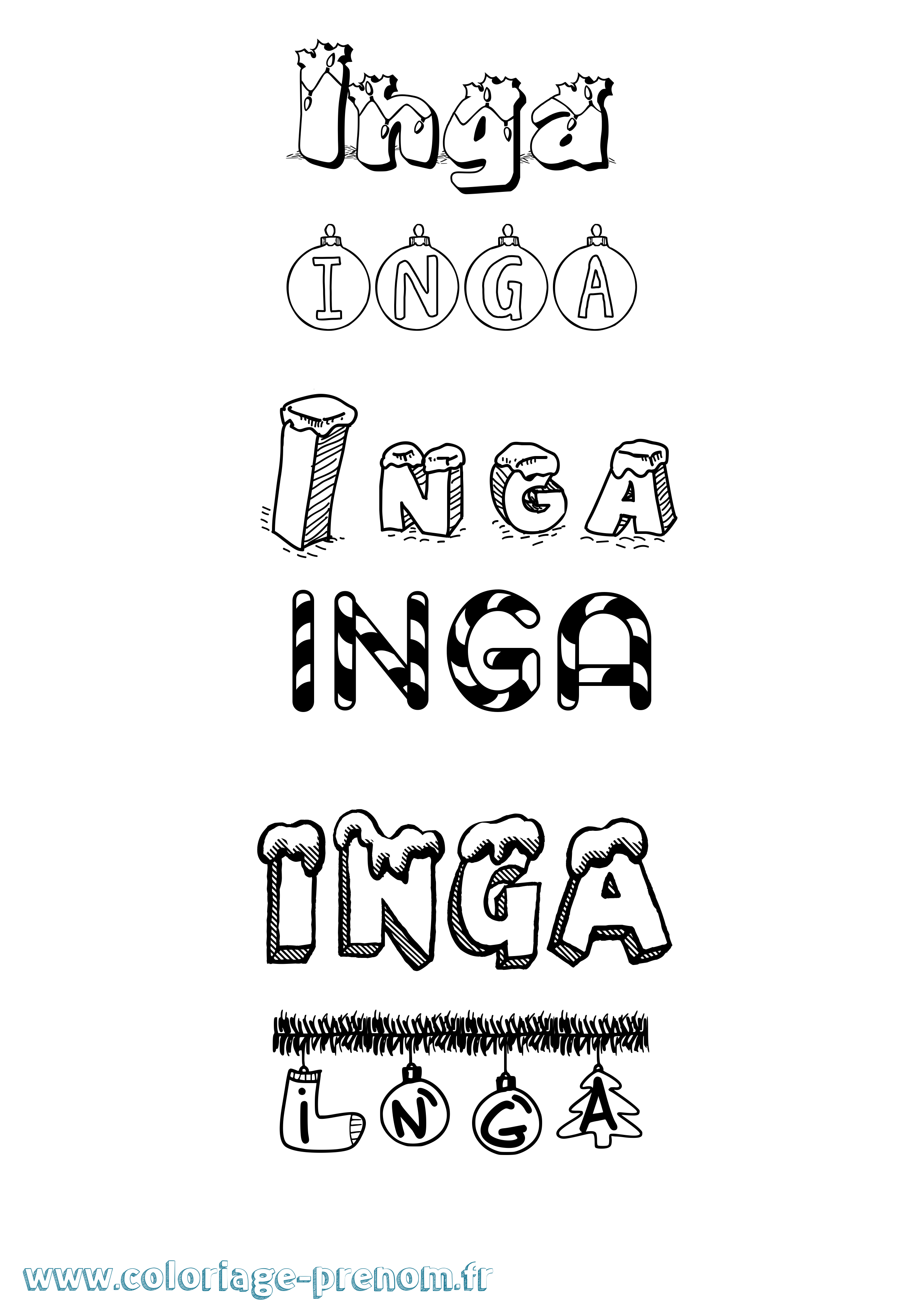 Coloriage prénom Inga Noël