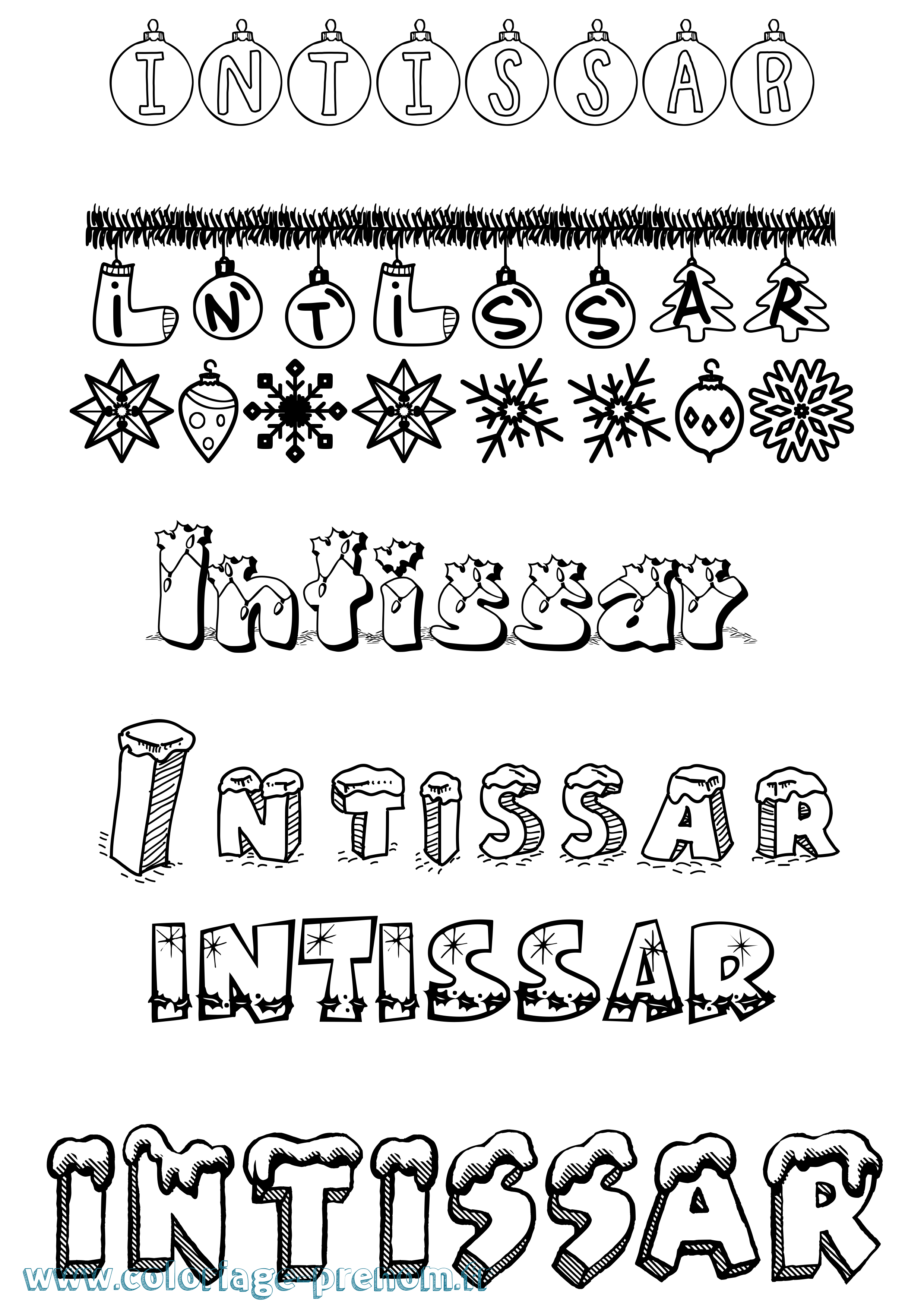 Coloriage Intissar Noël Coloriage prénom Intissar Noël