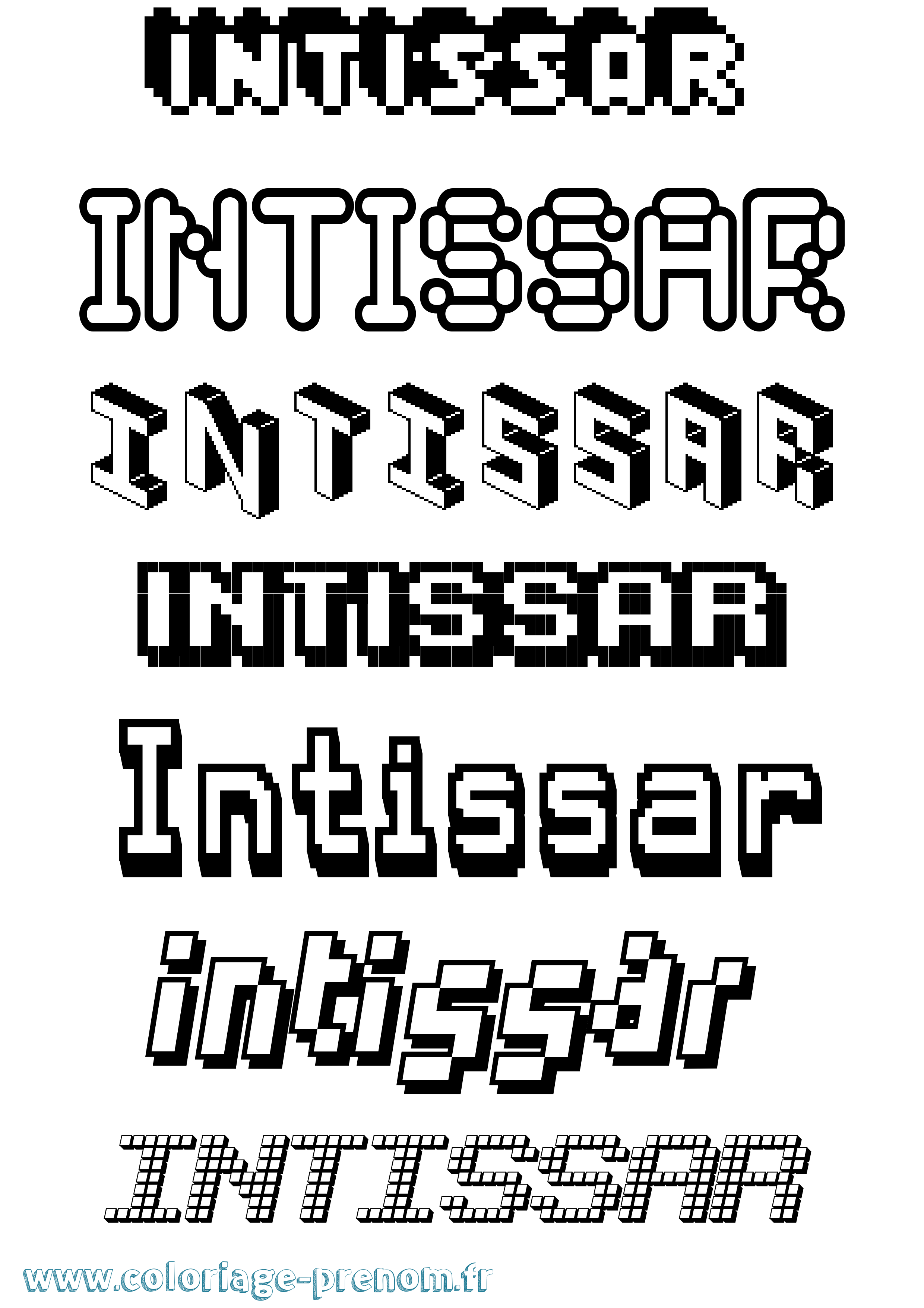 Coloriage prénom Intissar Pixel