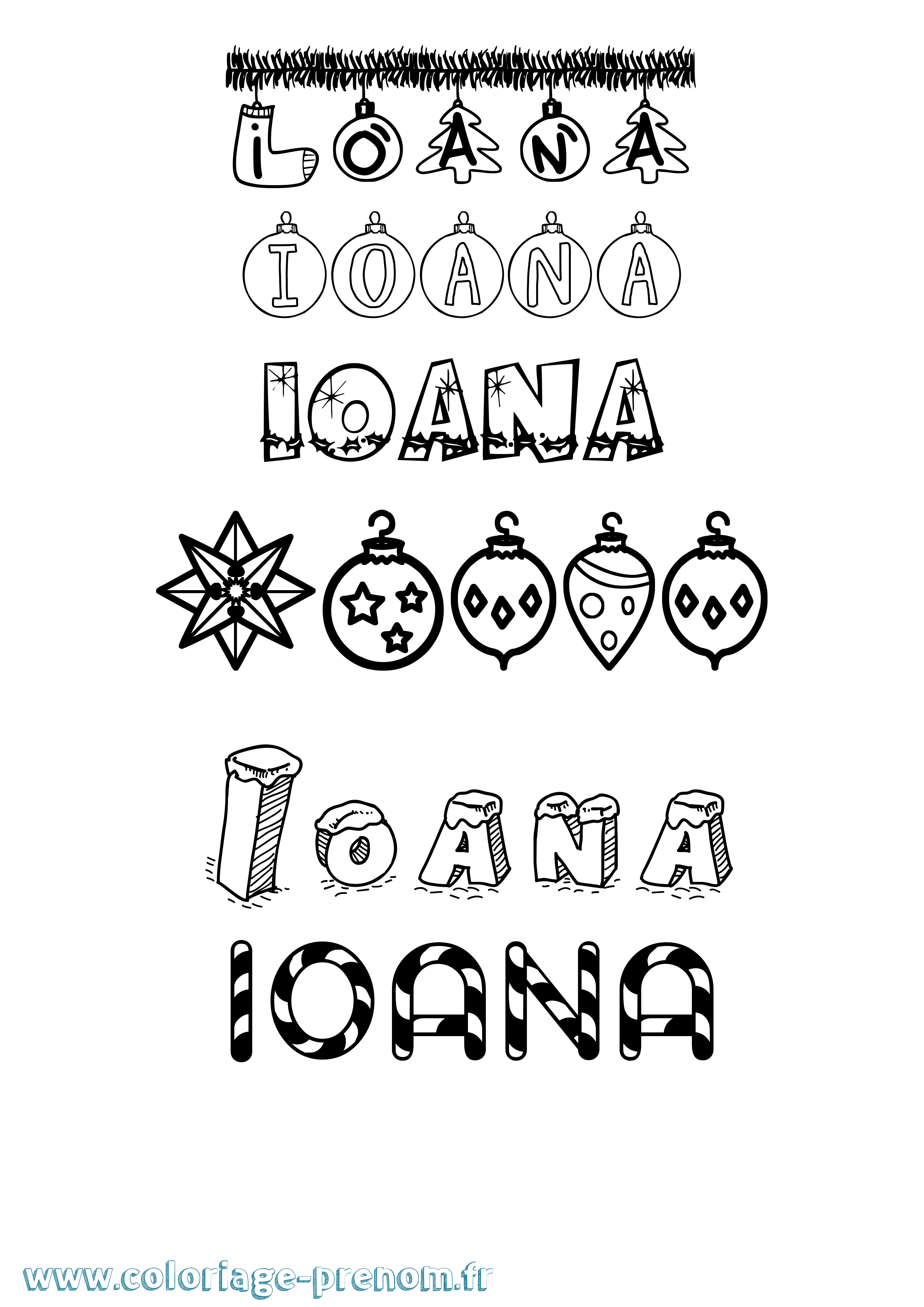 Coloriage prénom Ioana Noël