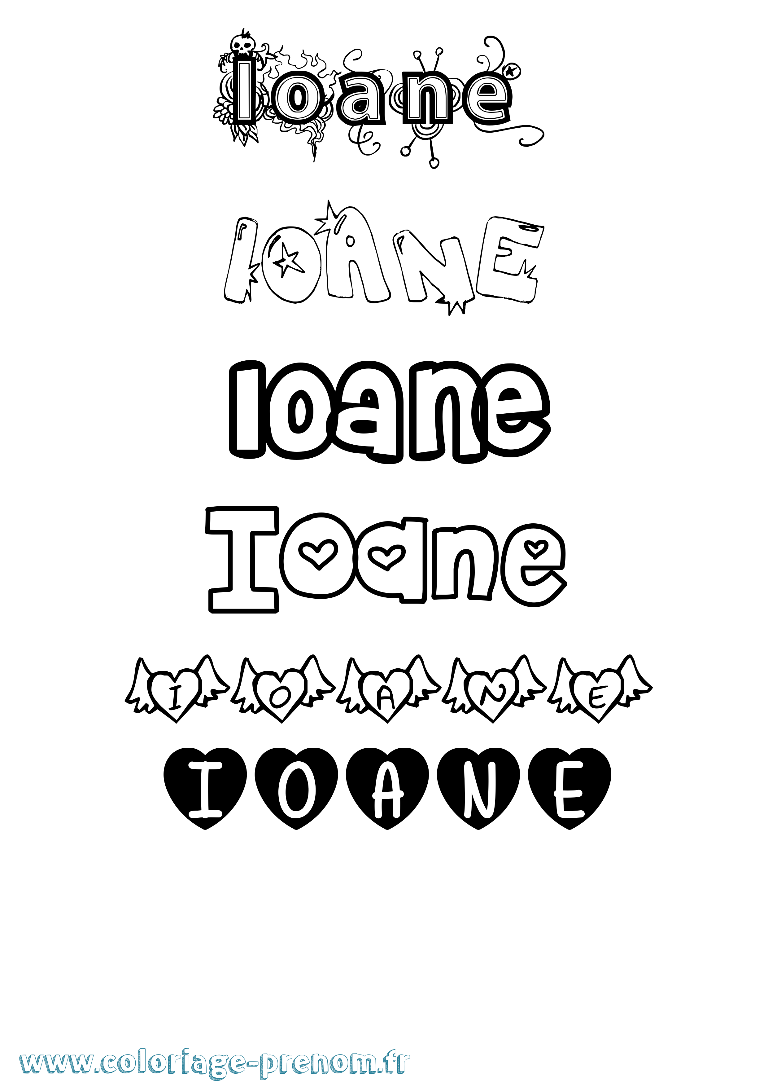 Coloriage Ioane Girly Coloriage prénom Ioane Girly