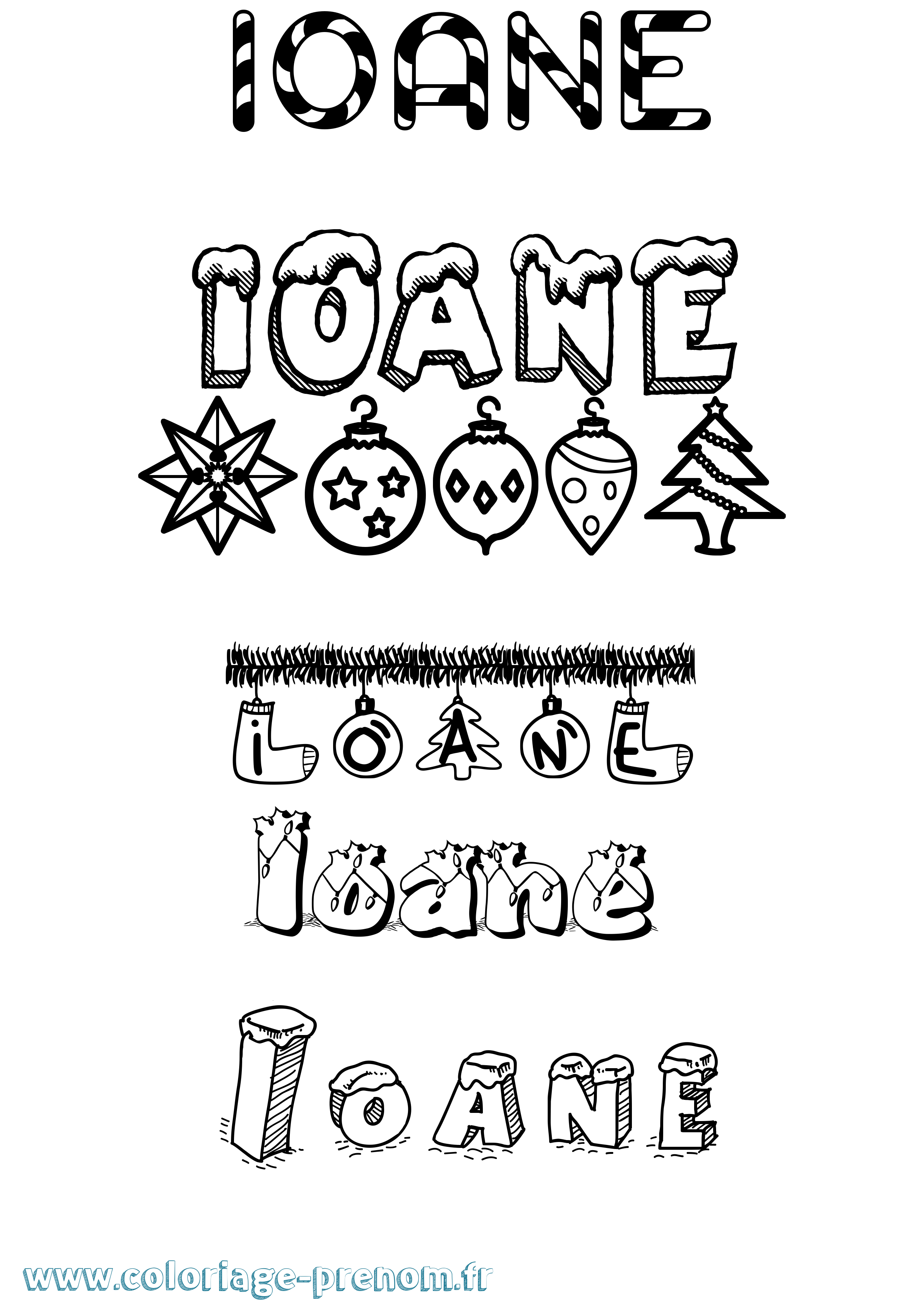 Coloriage Ioane Noël Coloriage prénom Ioane Noël