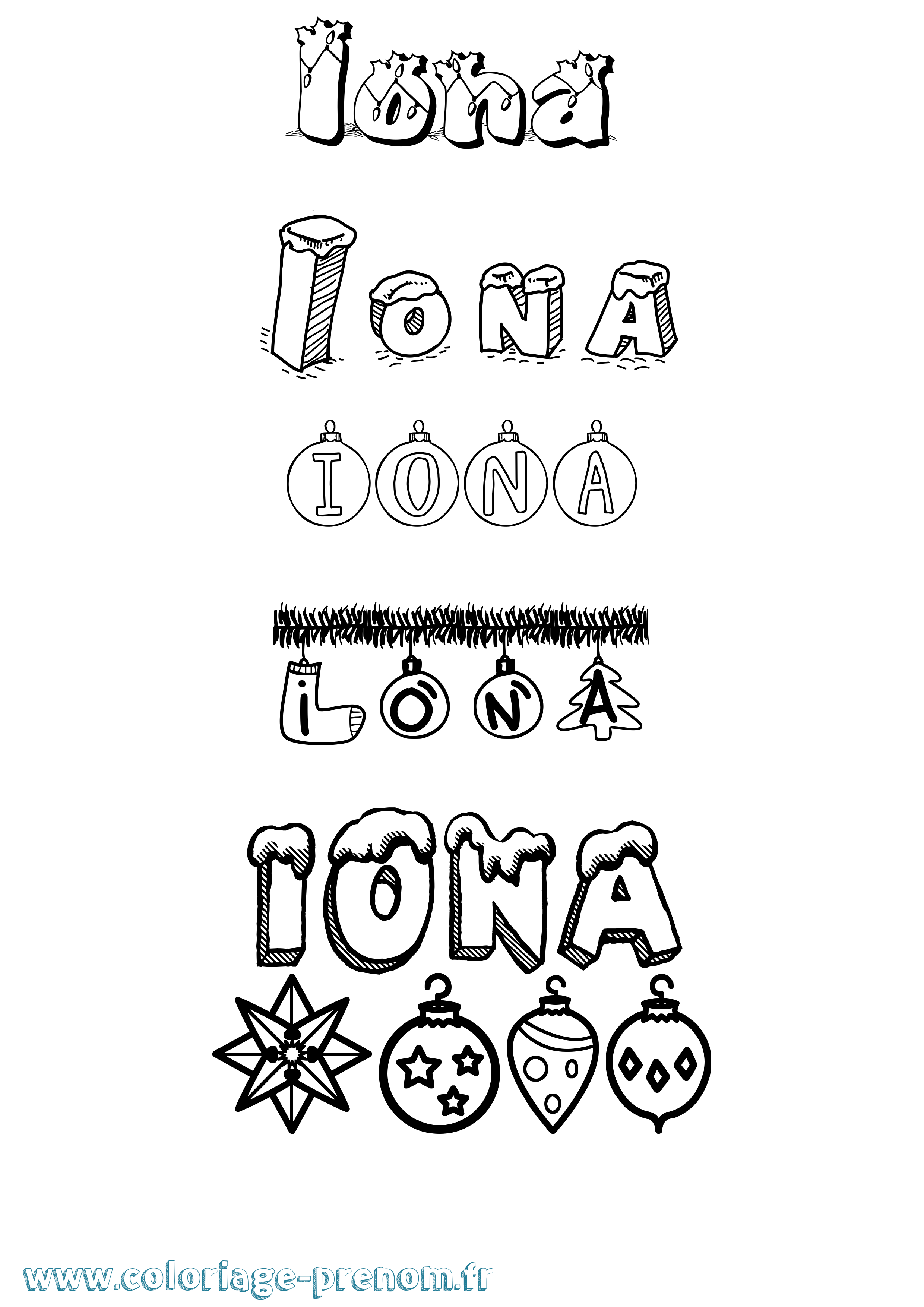 Coloriage prénom Iona Noël