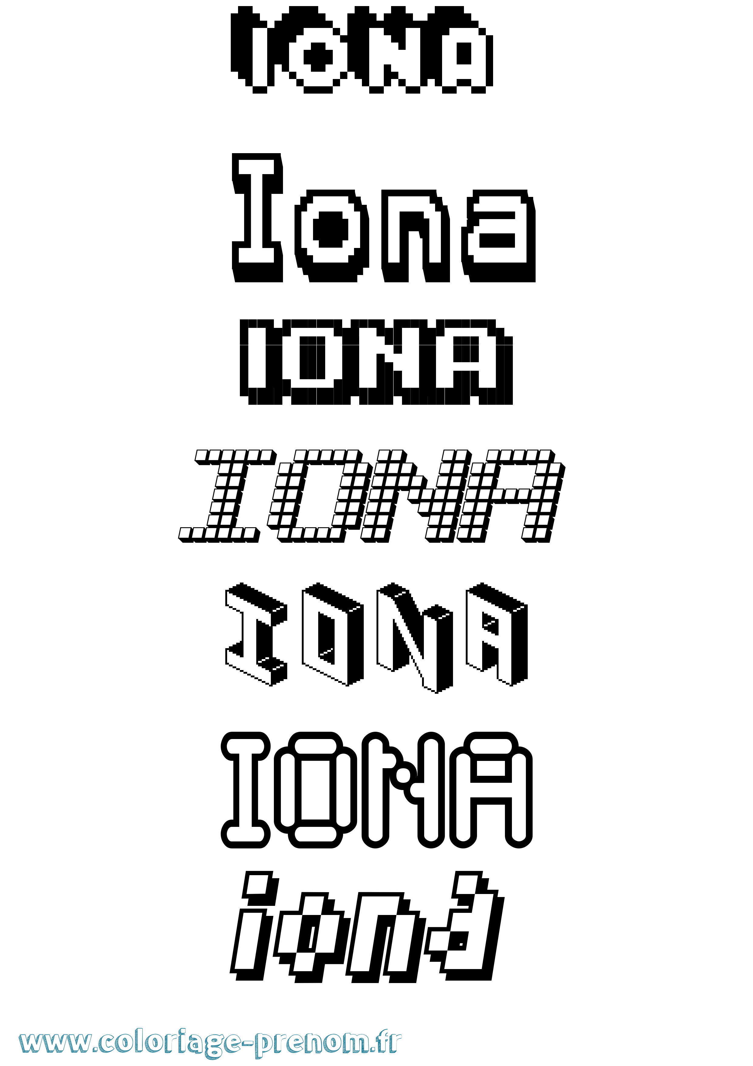 Coloriage prénom Iona Pixel