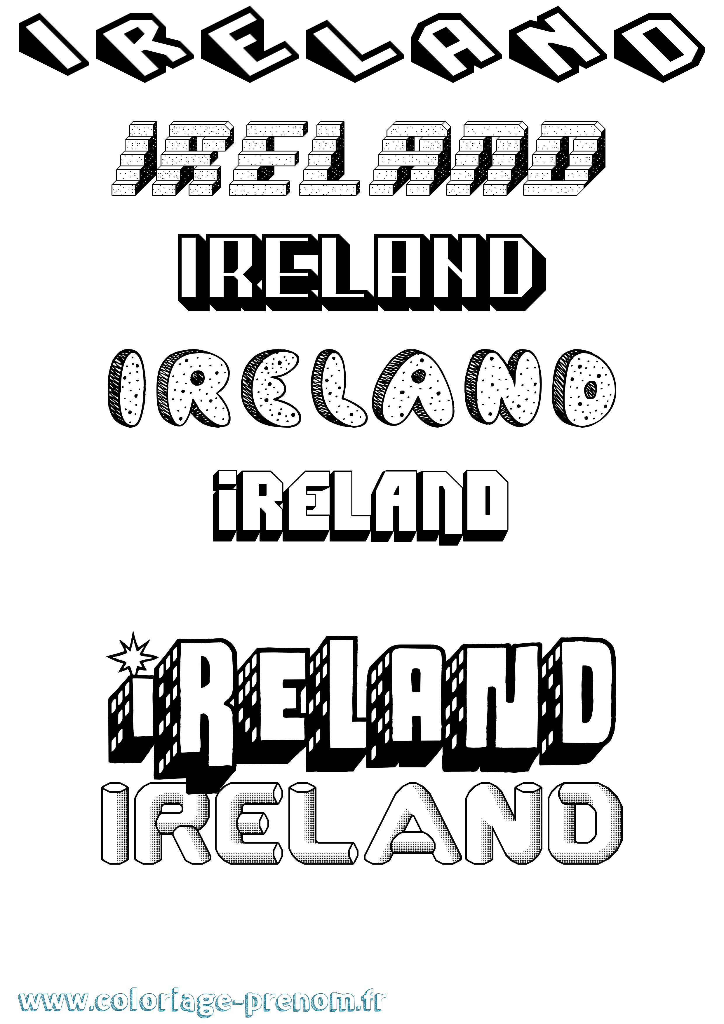 Coloriage prénom Ireland Effet 3D