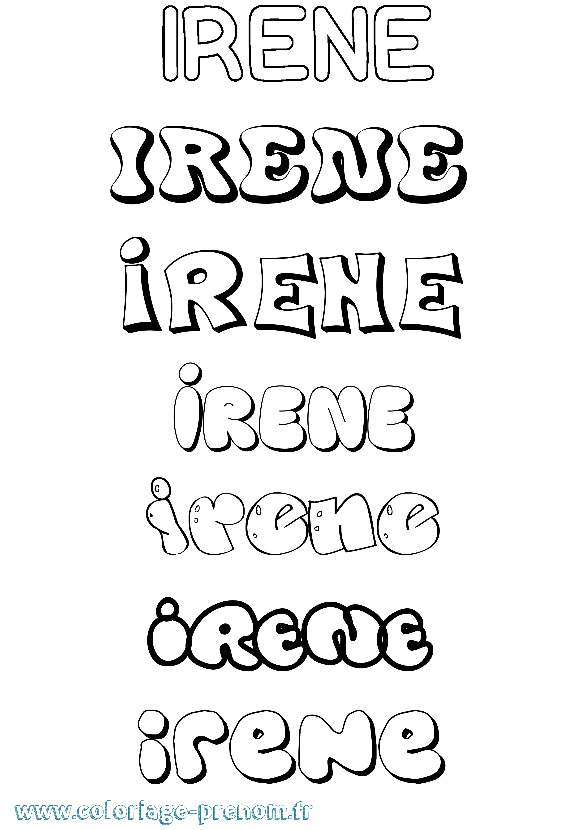 Coloriage prénom Irene Bubble