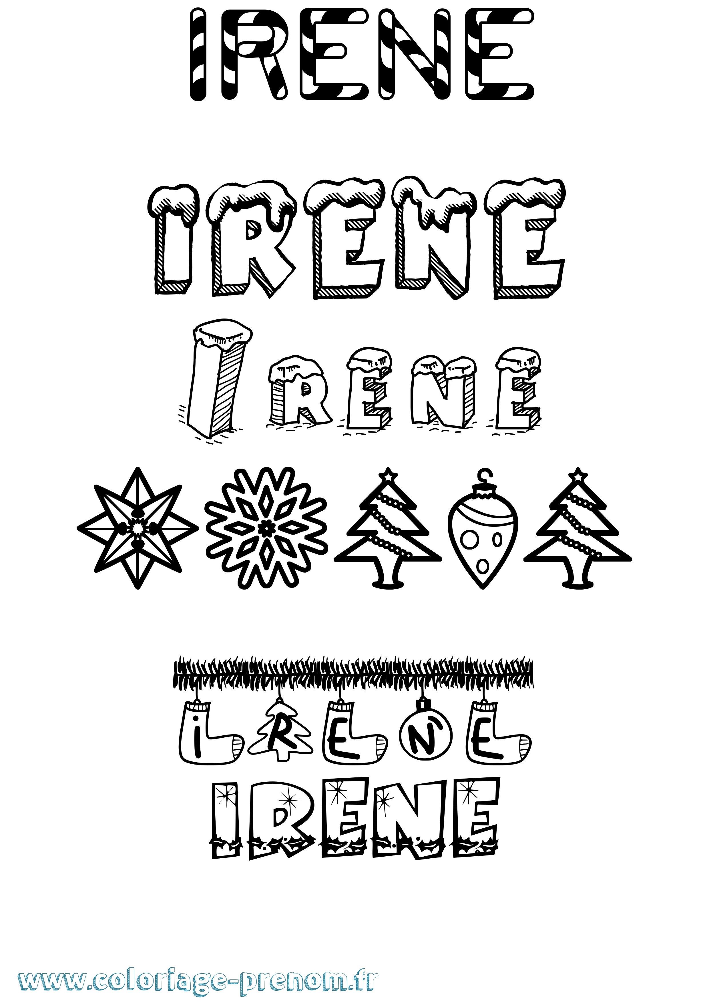 Coloriage prénom Irene Noël