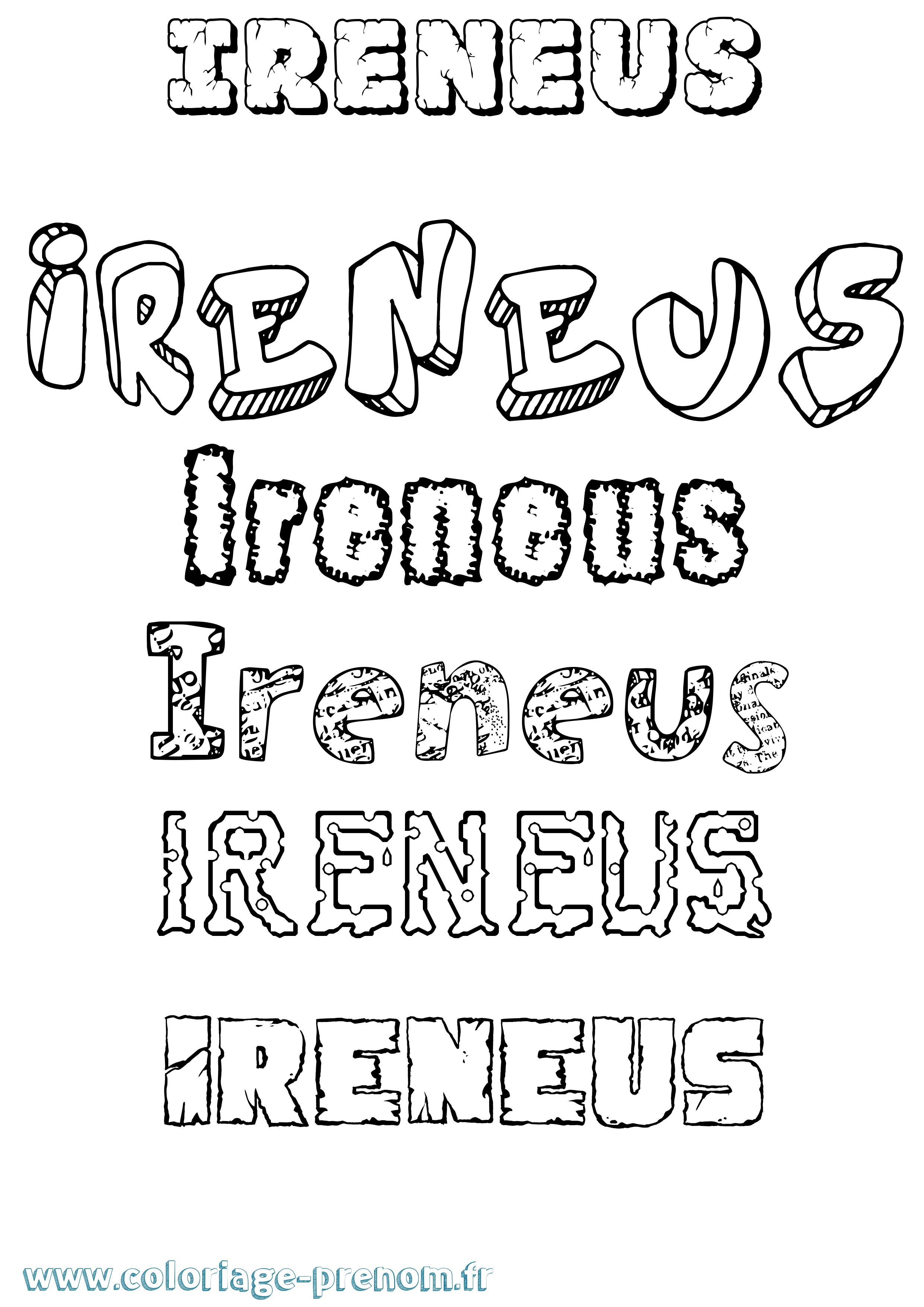 Coloriage prénom Ireneus Destructuré
