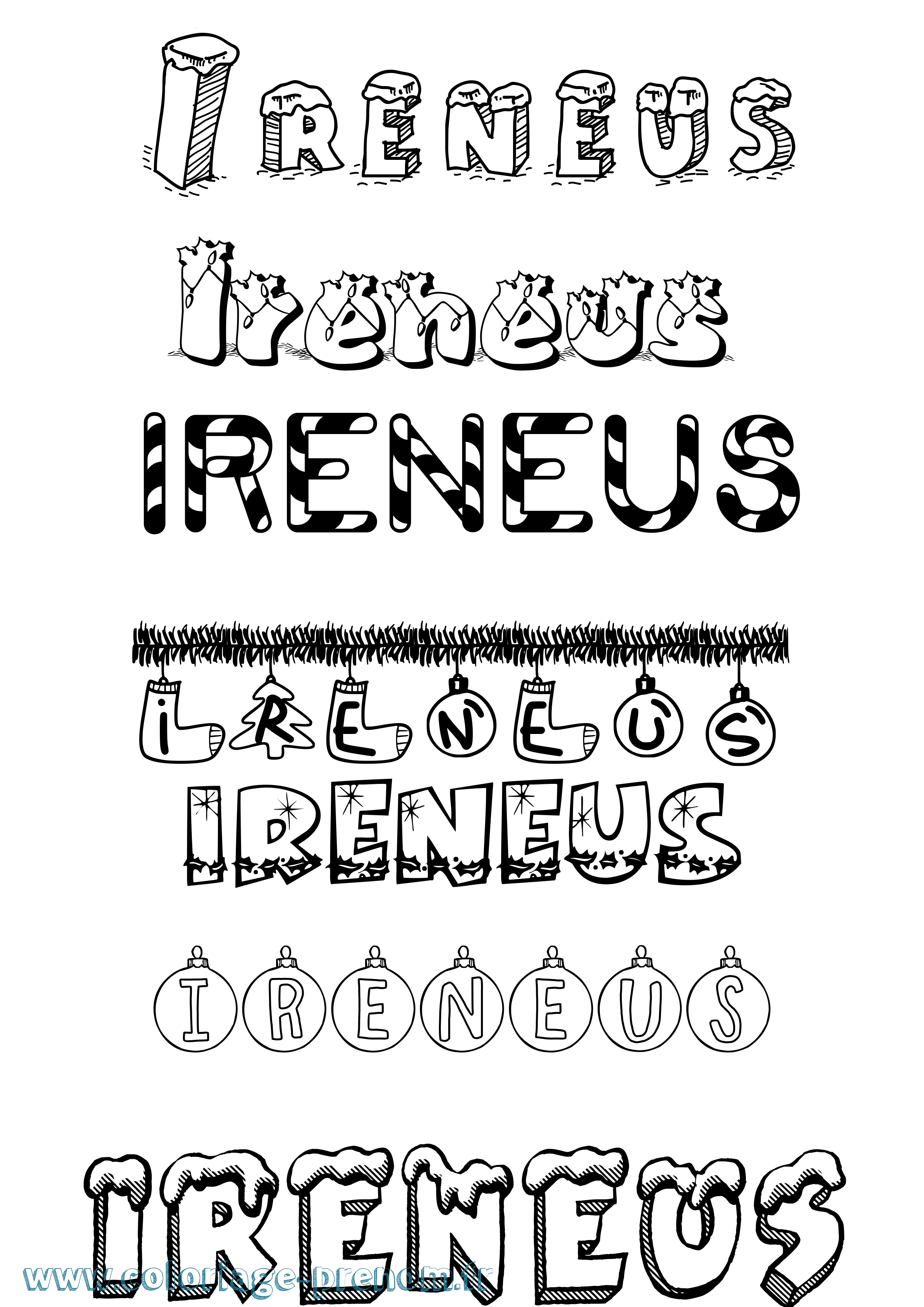 Coloriage prénom Ireneus Noël