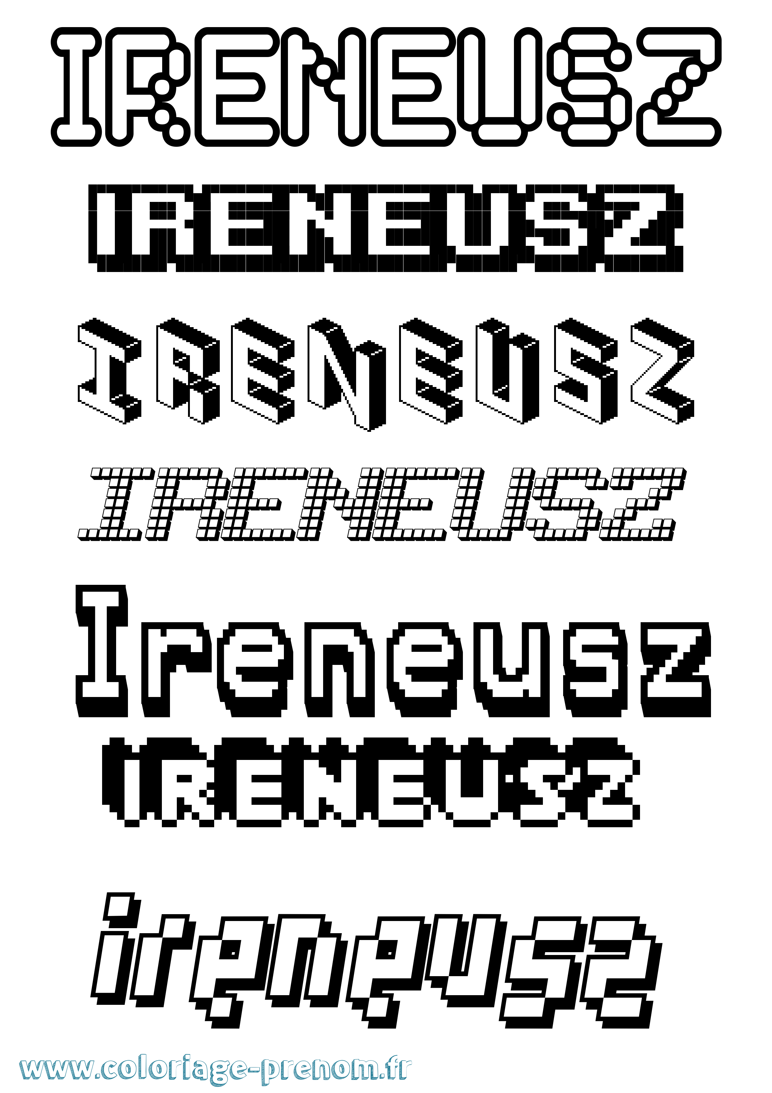 Coloriage prénom Ireneusz Pixel