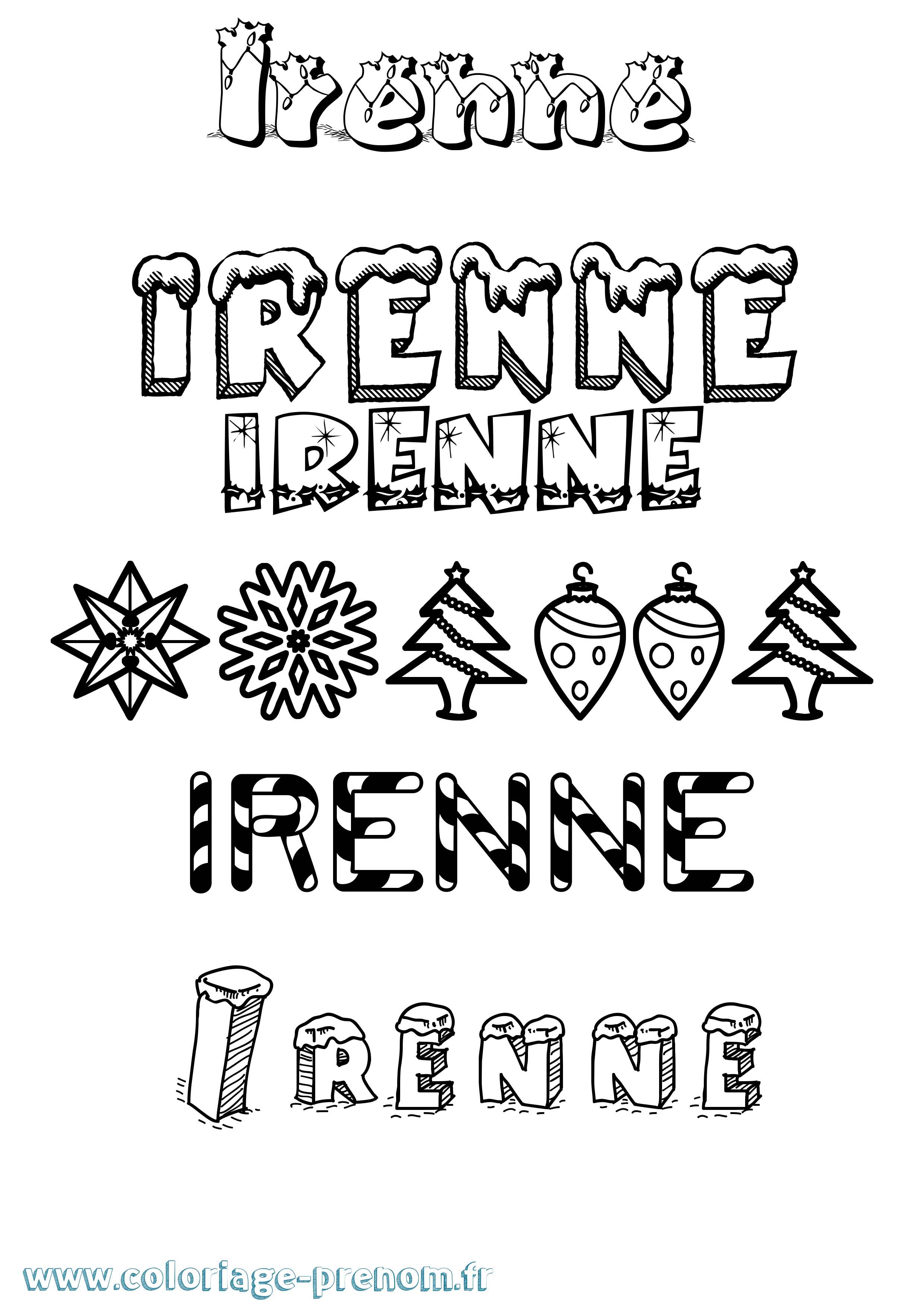 Coloriage prénom Irenne Noël