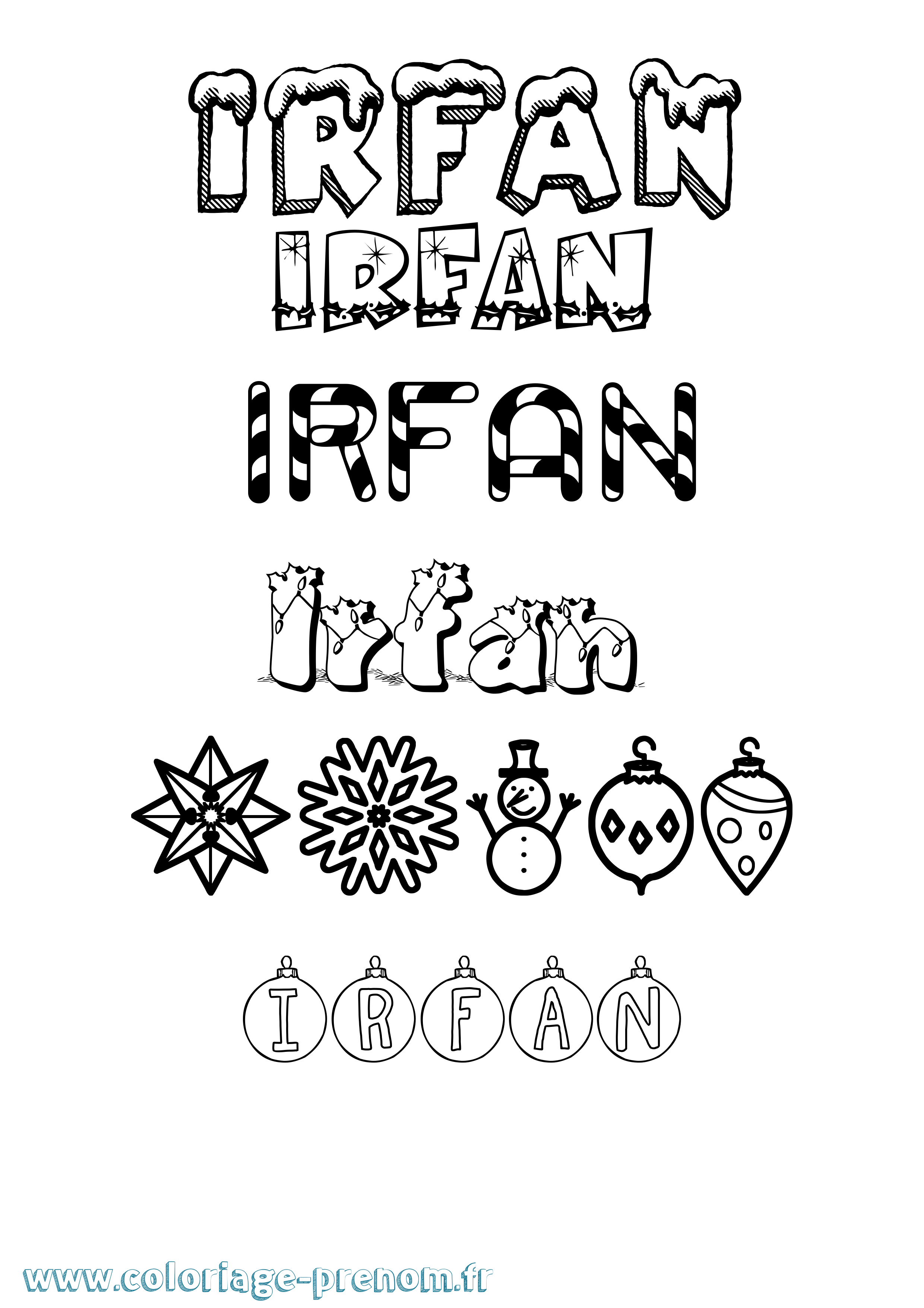 Coloriage prénom Irfan Noël