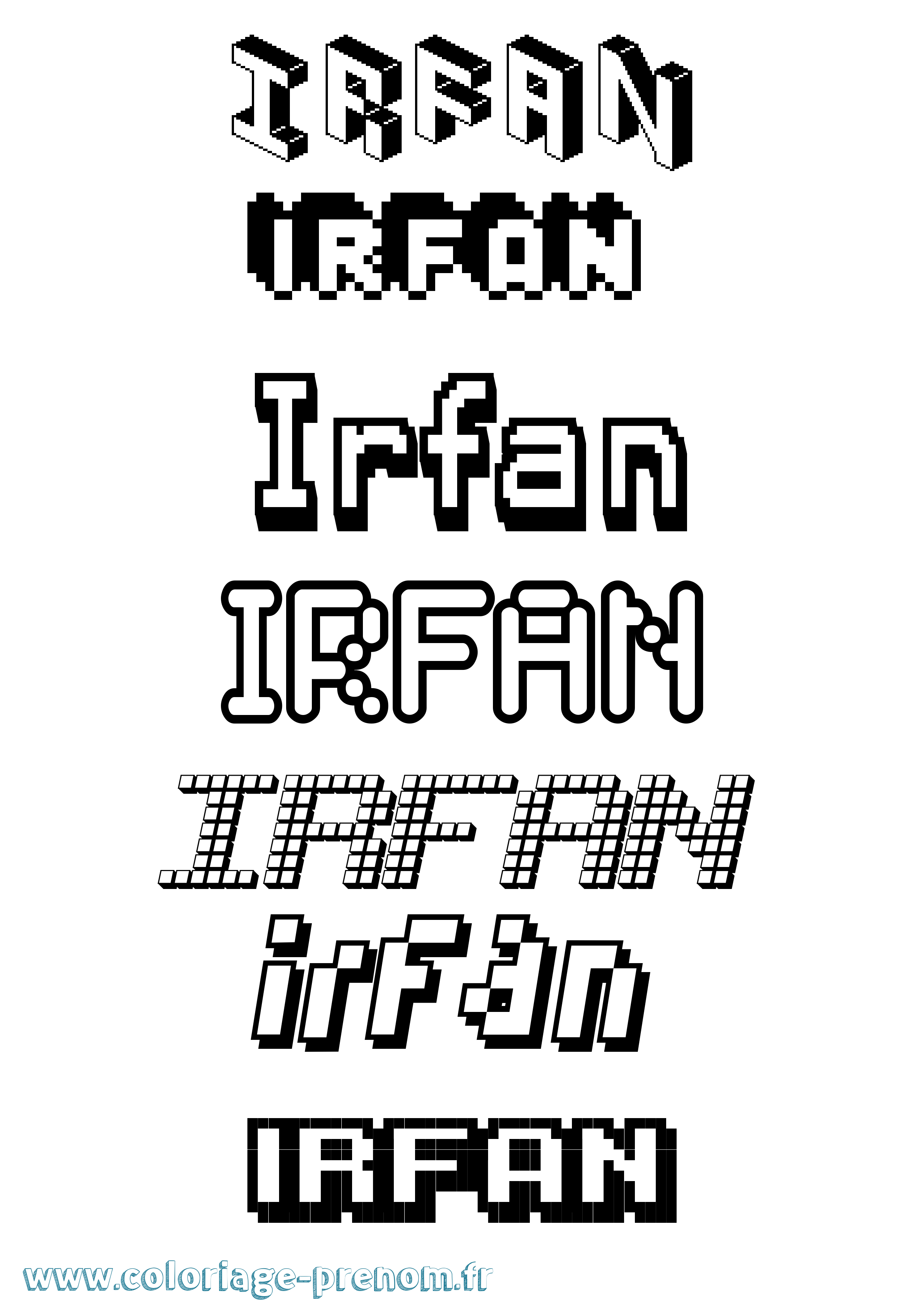 Coloriage prénom Irfan Pixel