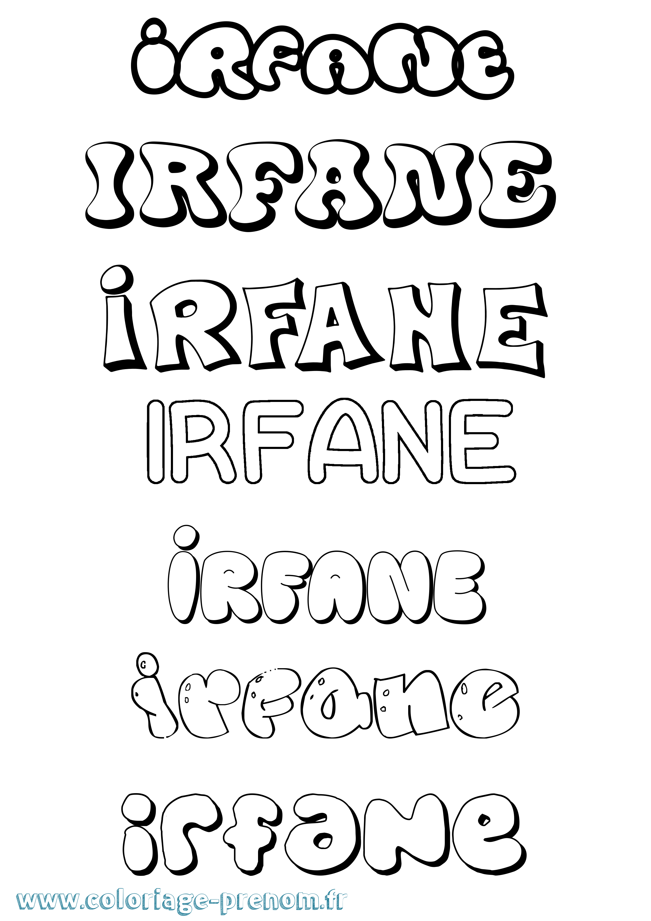 Coloriage prénom Irfane Bubble