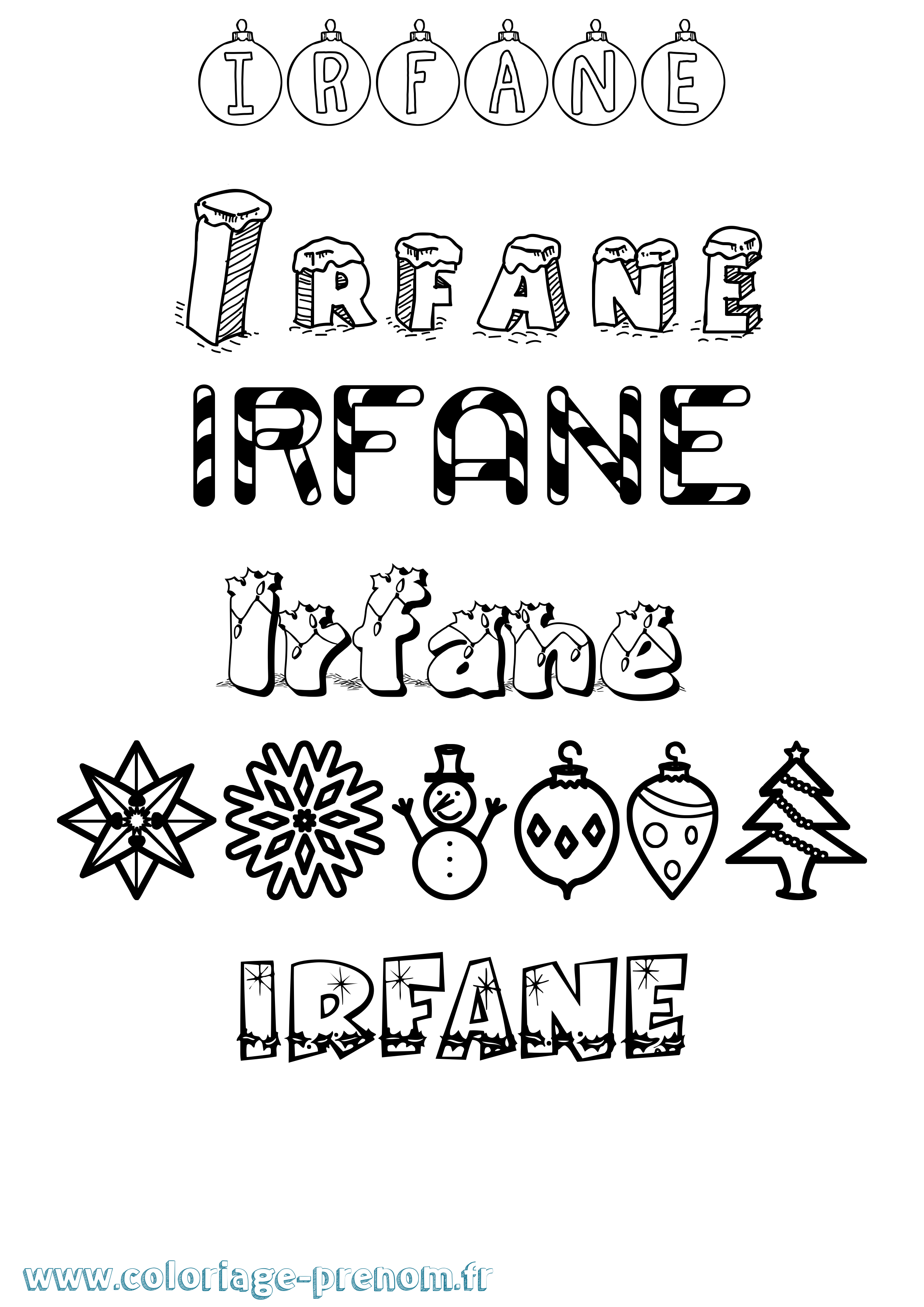 Coloriage prénom Irfane Noël