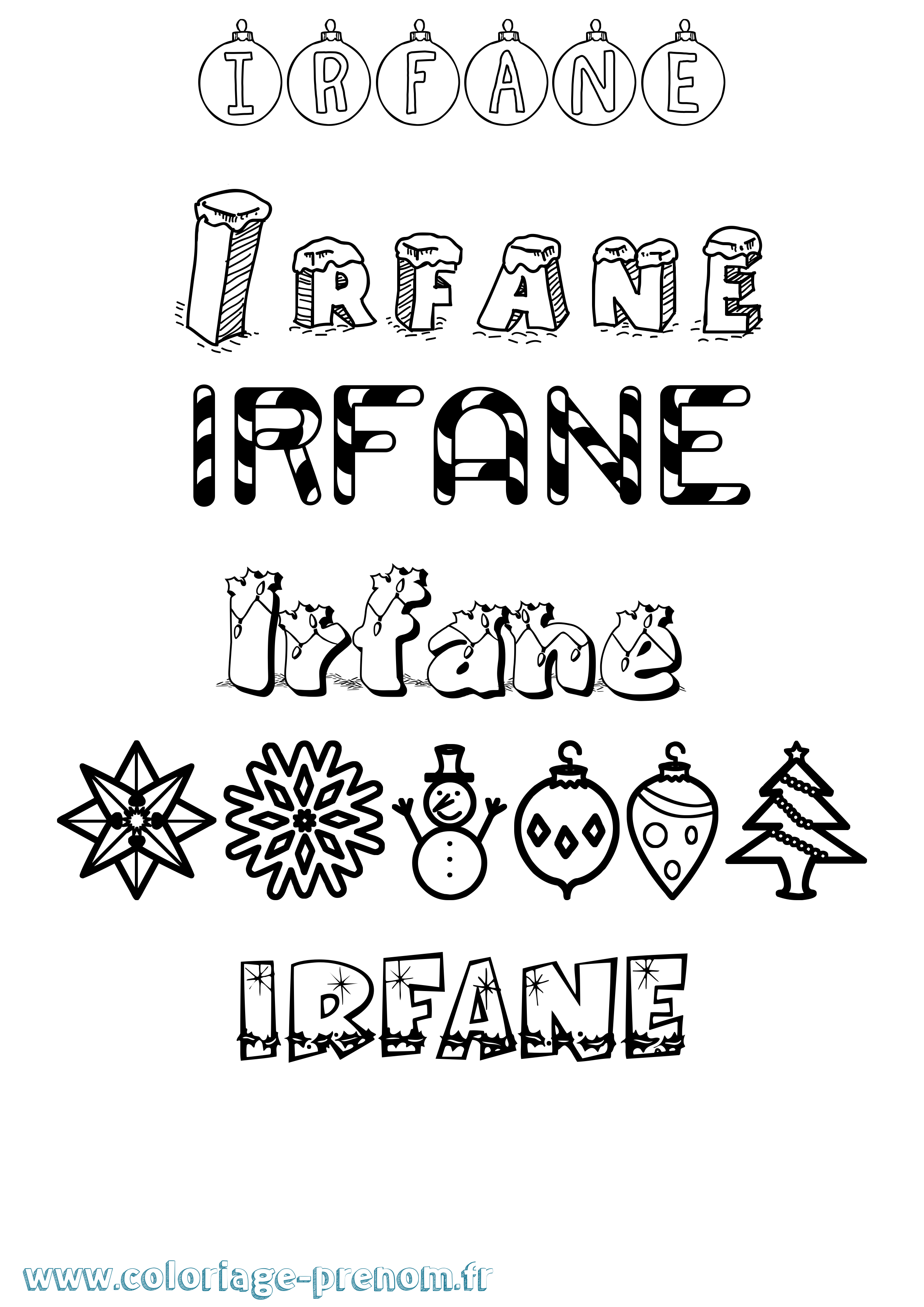 Coloriage Irfane Noël Coloriage prénom Irfane Noël