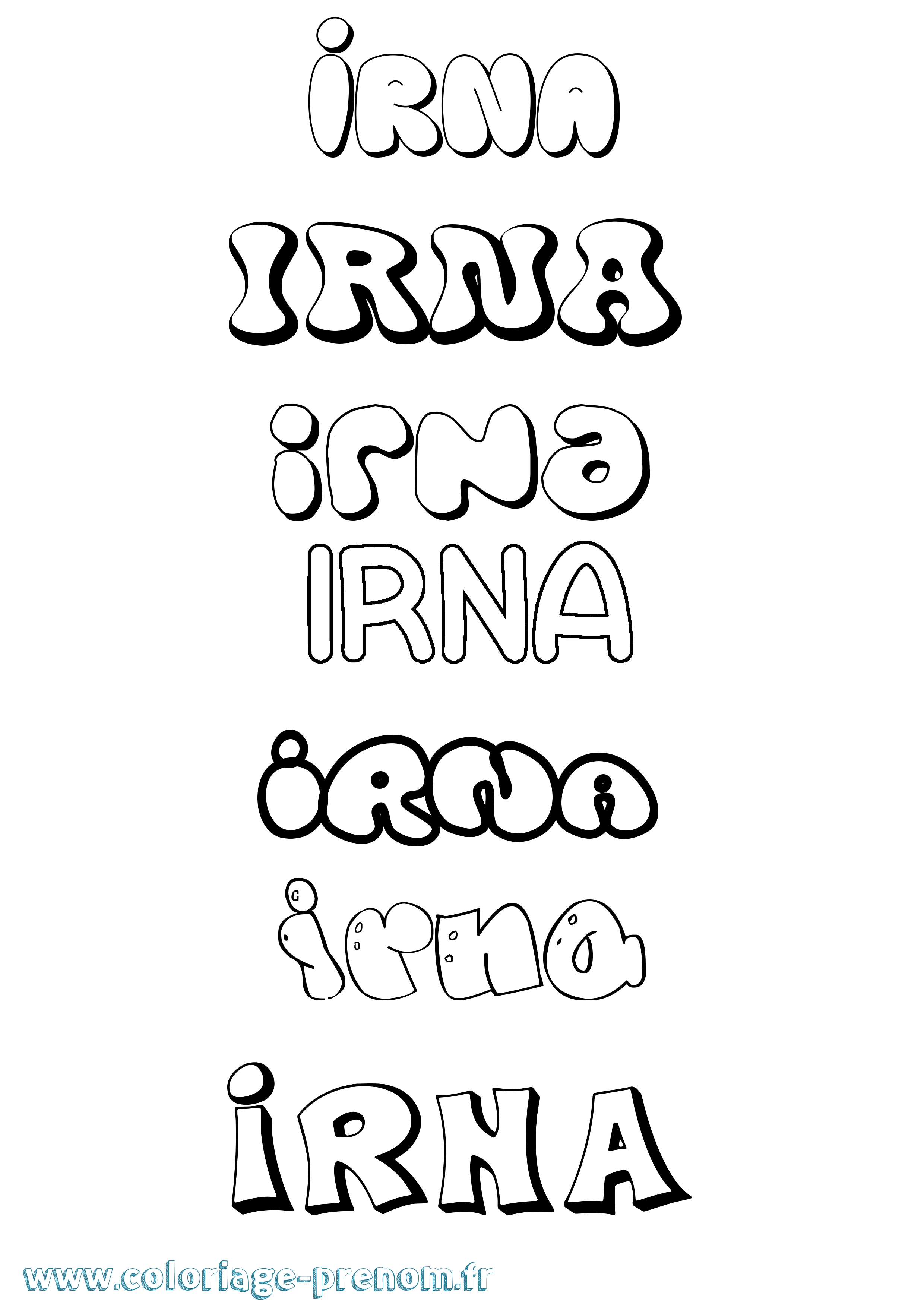 Coloriage prénom Irna Bubble