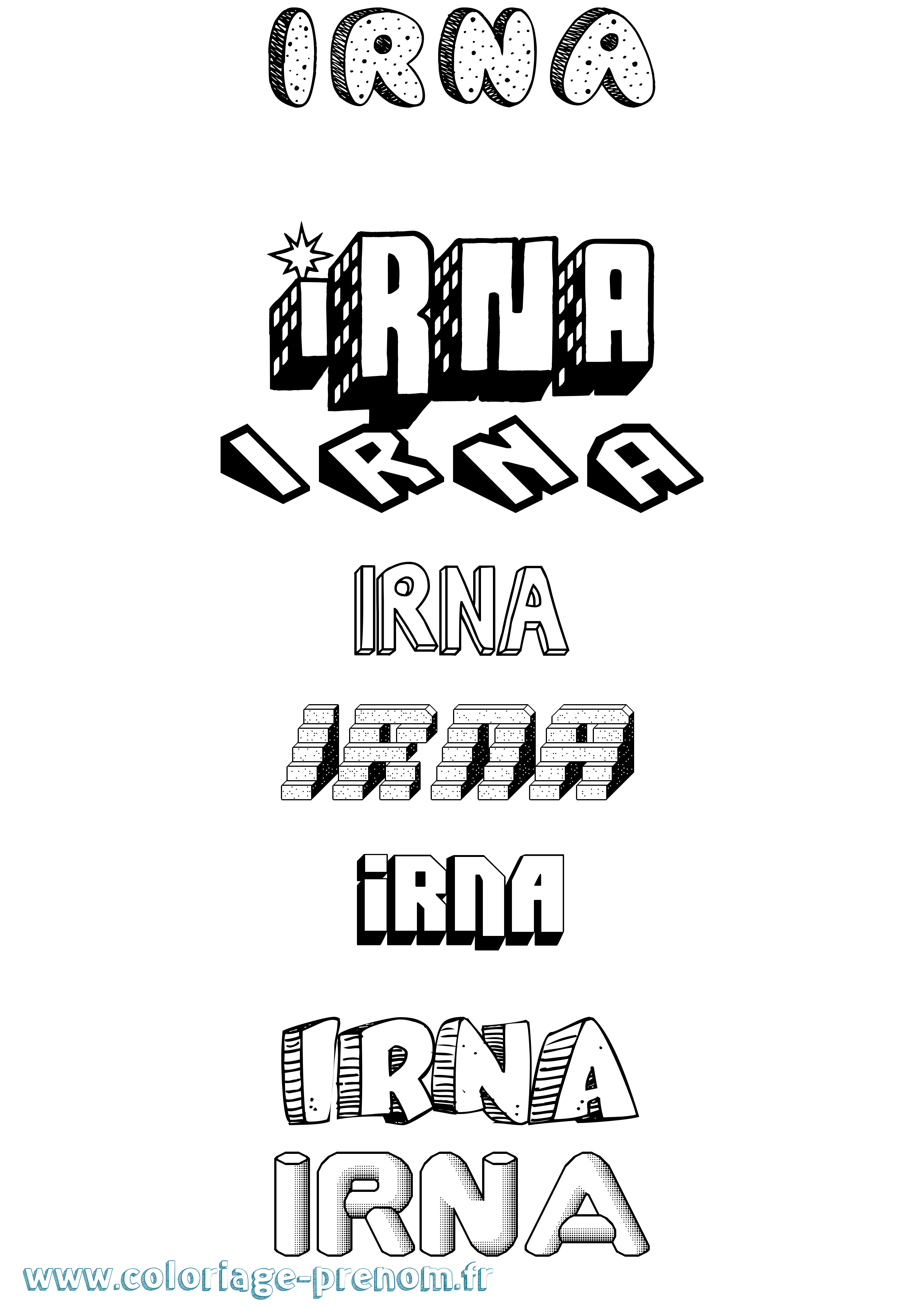 Coloriage prénom Irna Effet 3D