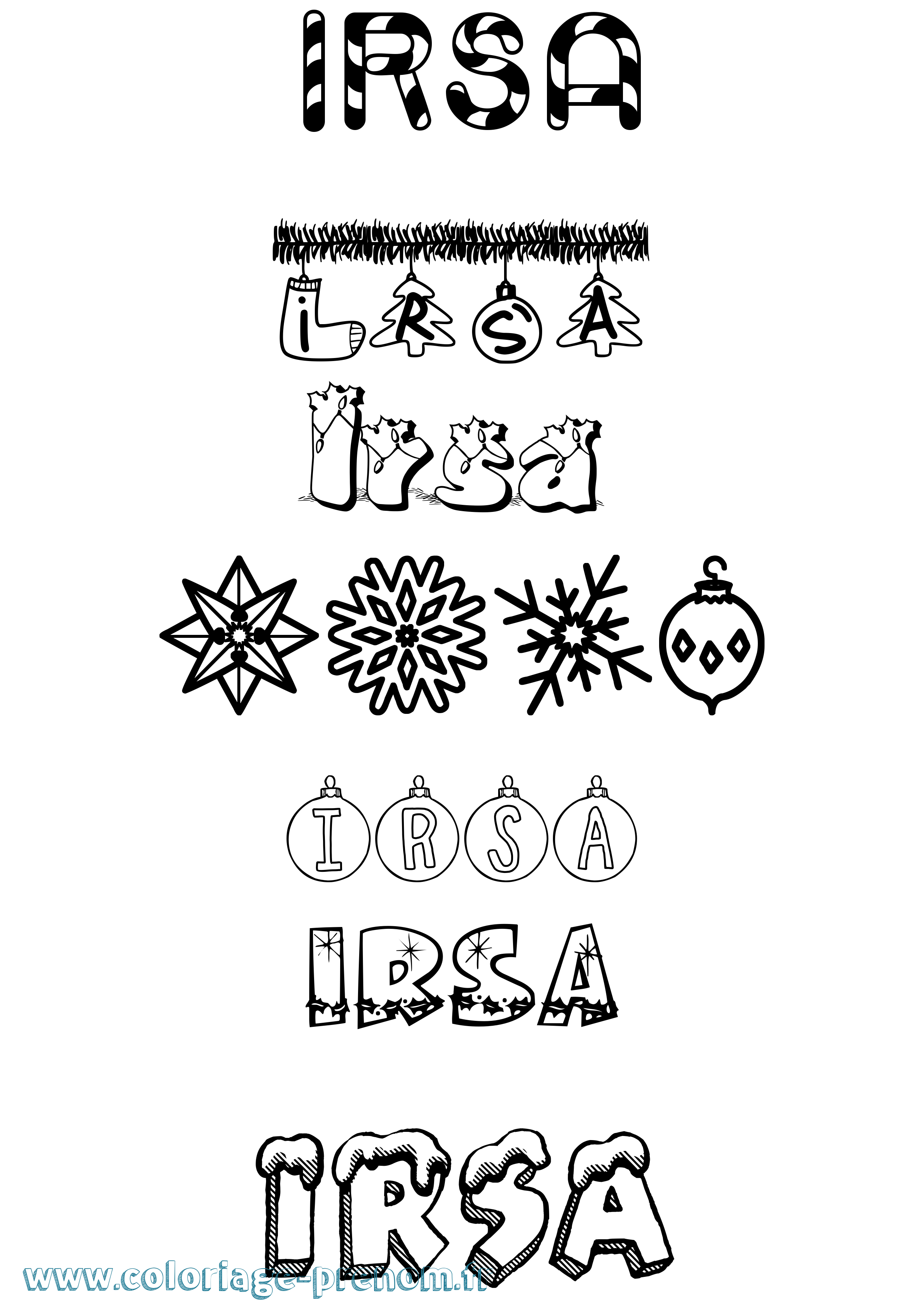 Coloriage prénom Irsa Noël