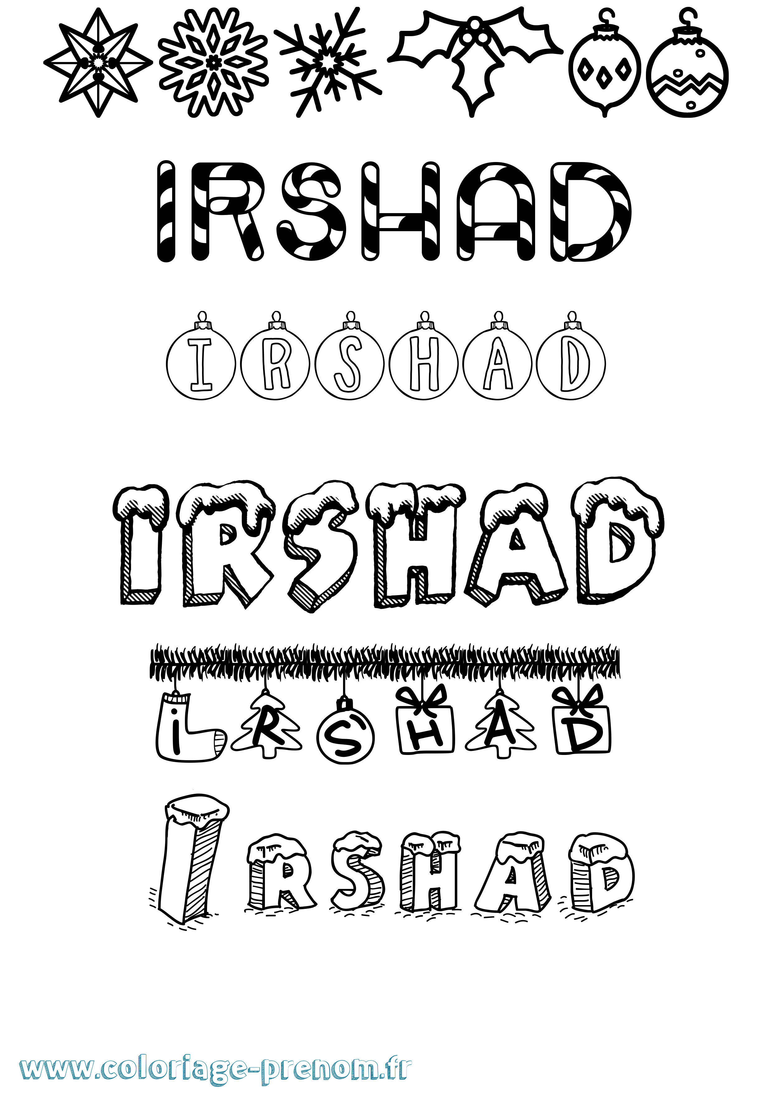 Coloriage prénom Irshad Noël