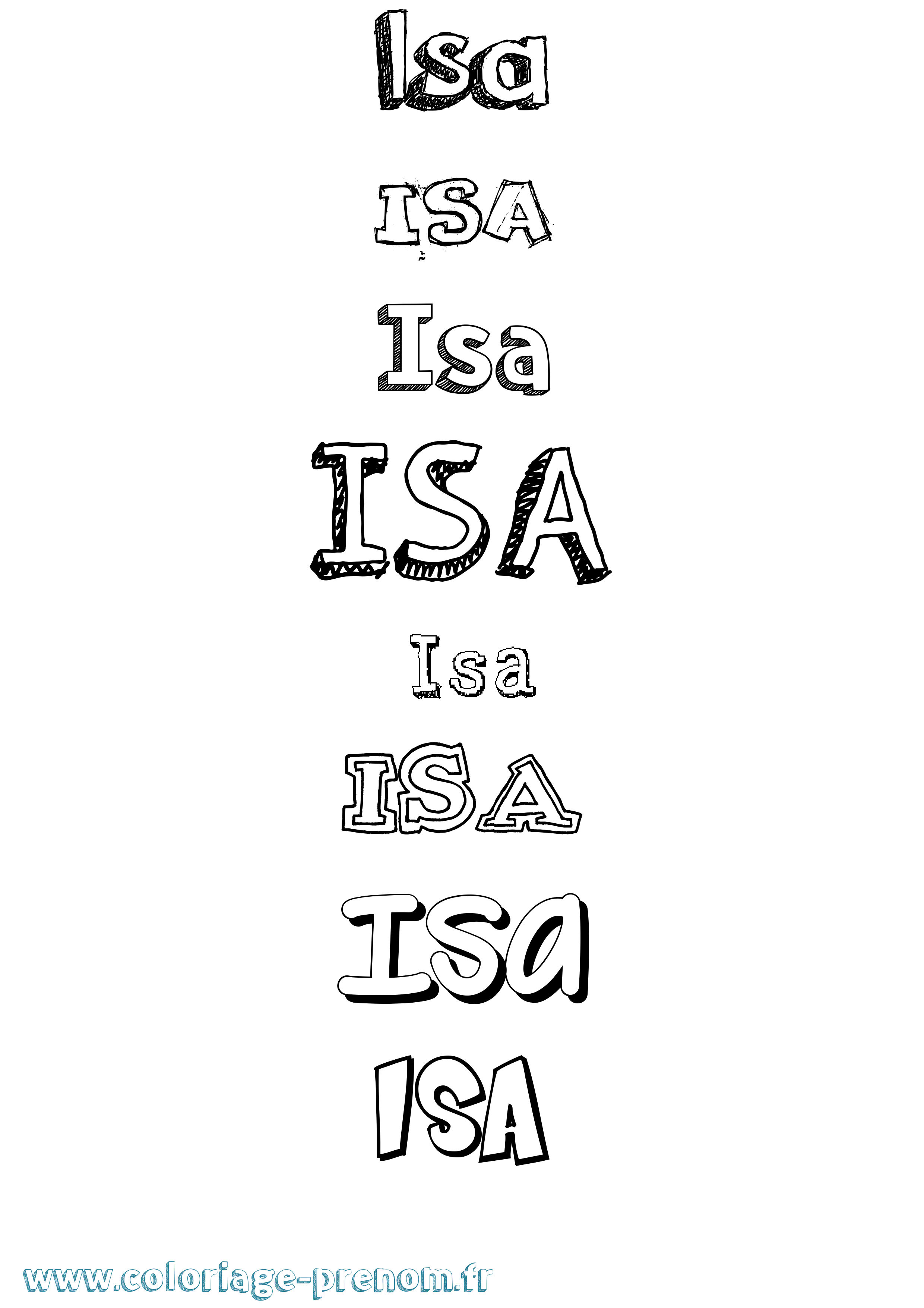 Coloriage prénom Isa Dessiné