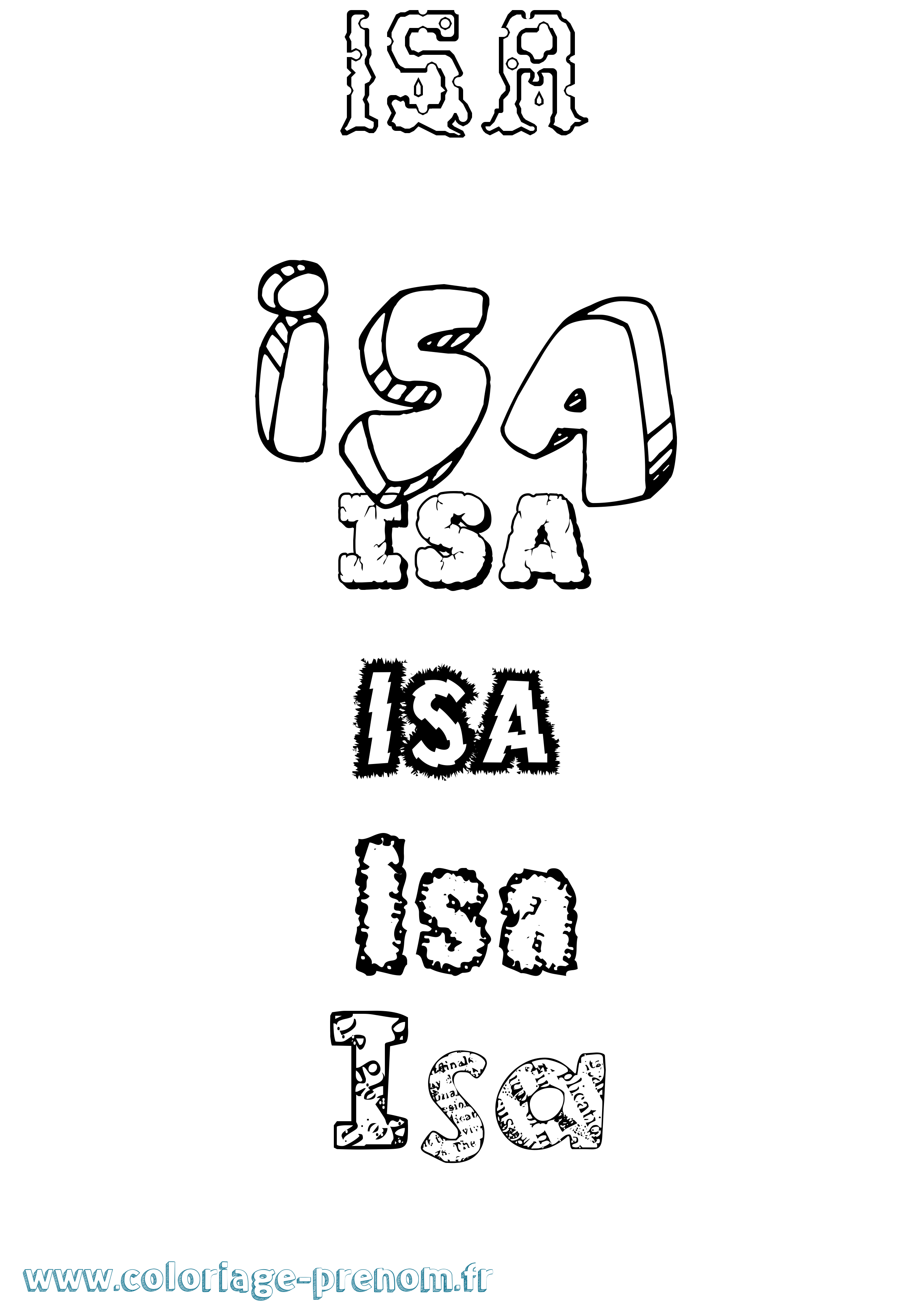 Coloriage prénom Isa Destructuré