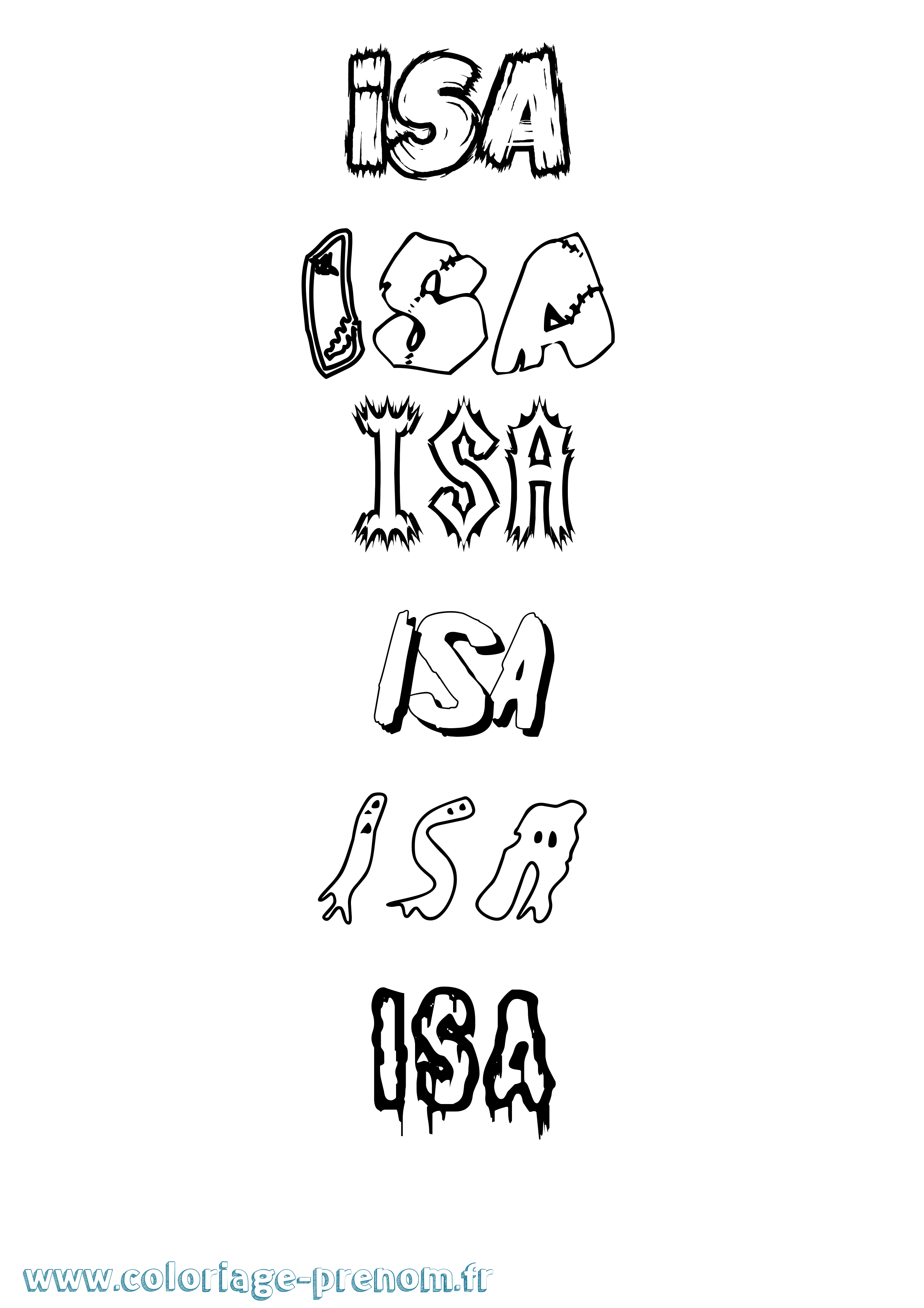 Coloriage prénom Isa Frisson