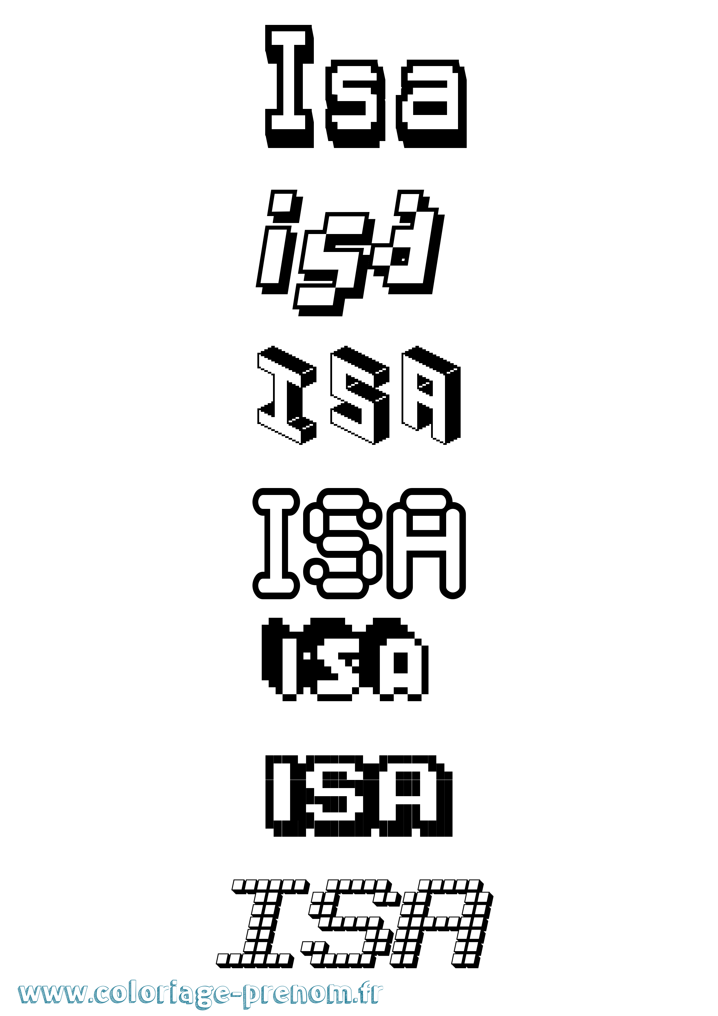 Coloriage prénom Isa Pixel