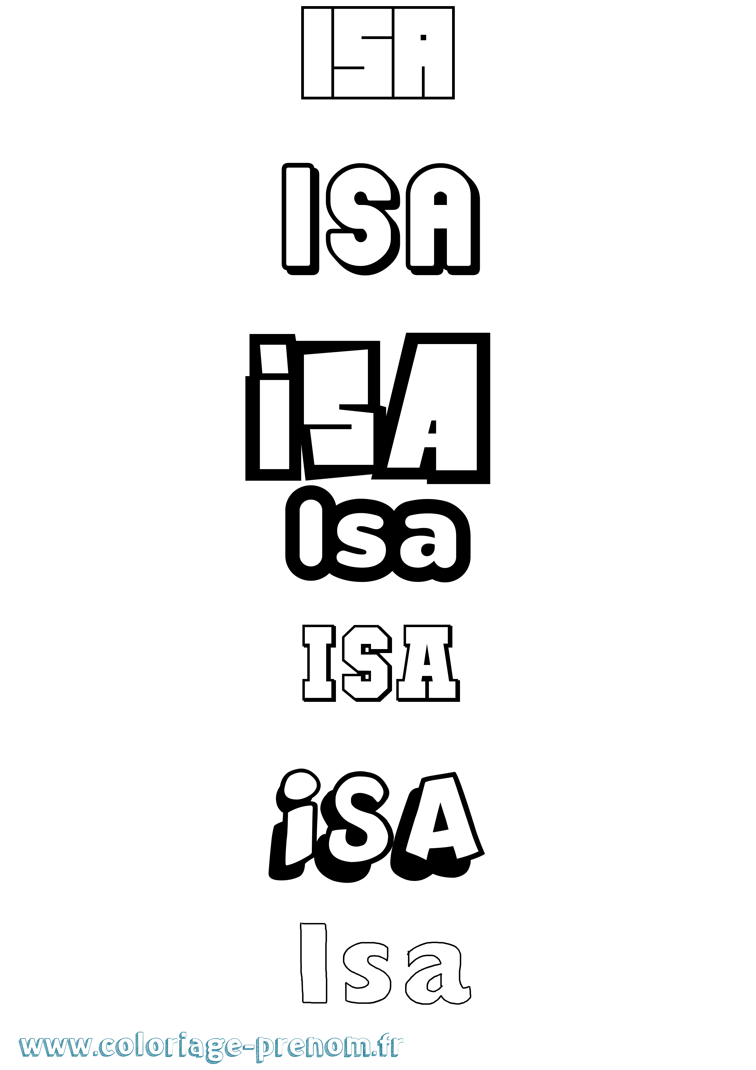 Coloriage prénom Isa Simple
