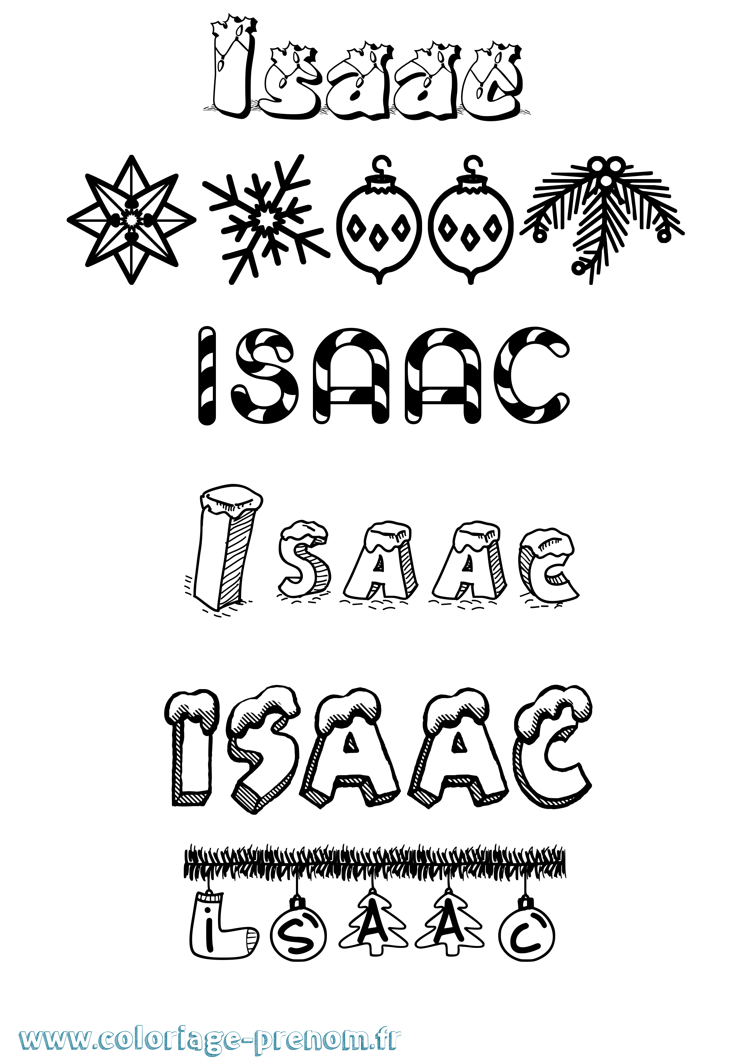 Coloriage prénom Isaac Noël
