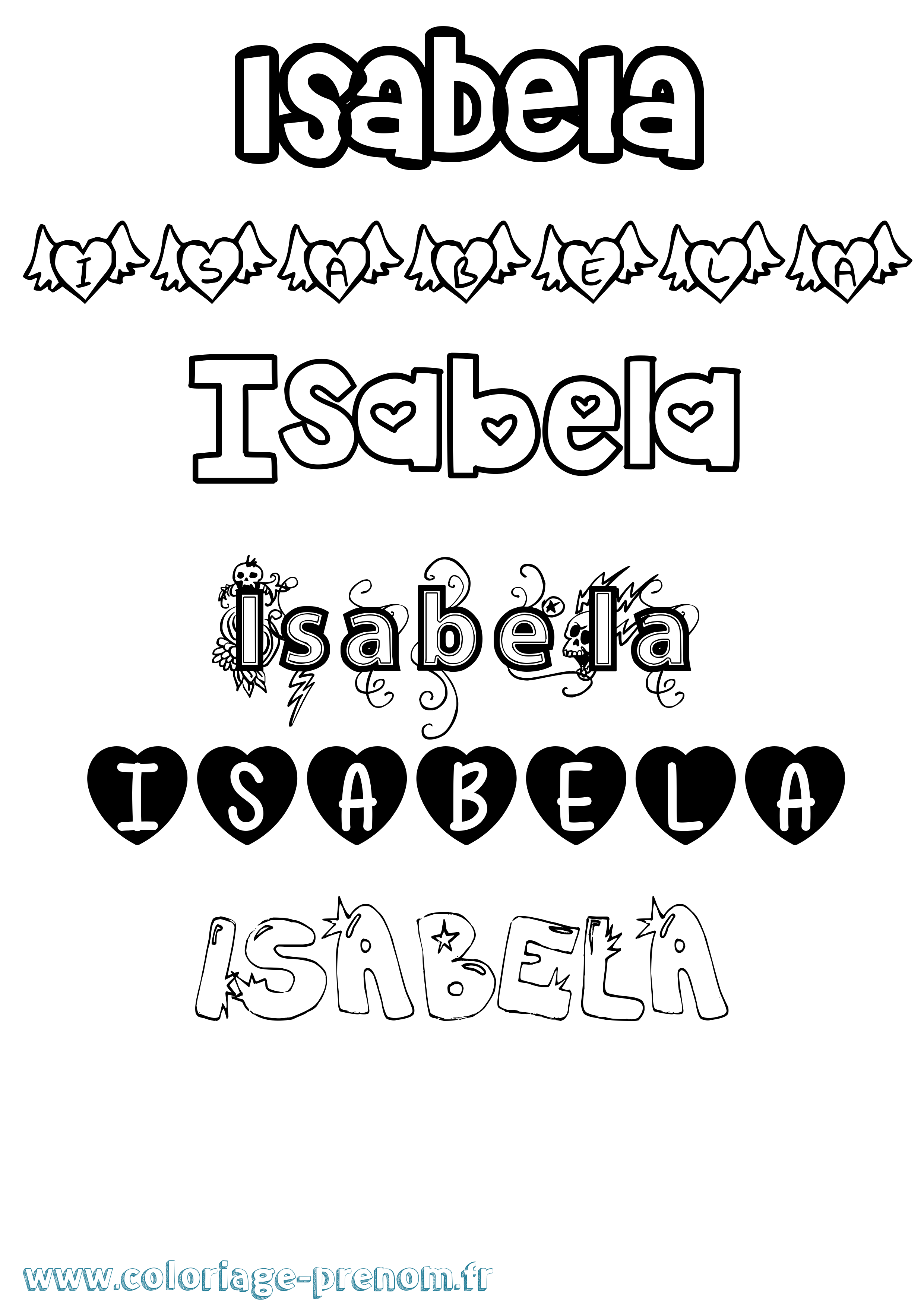 Coloriage prénom Isabela Girly